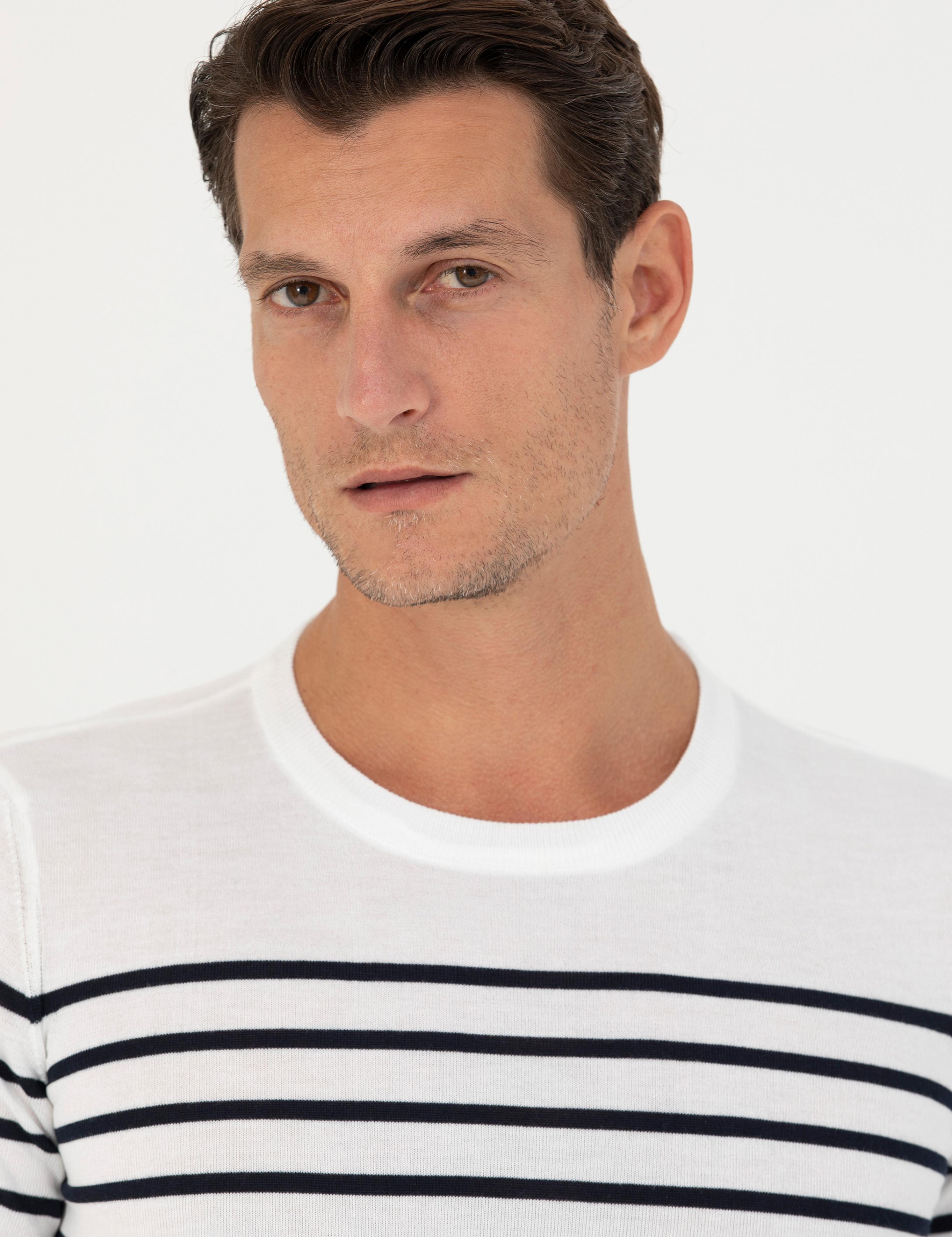 Beyaz Slim Fit Bisiklet Yaka Triko T-Shirt - 50265915010
