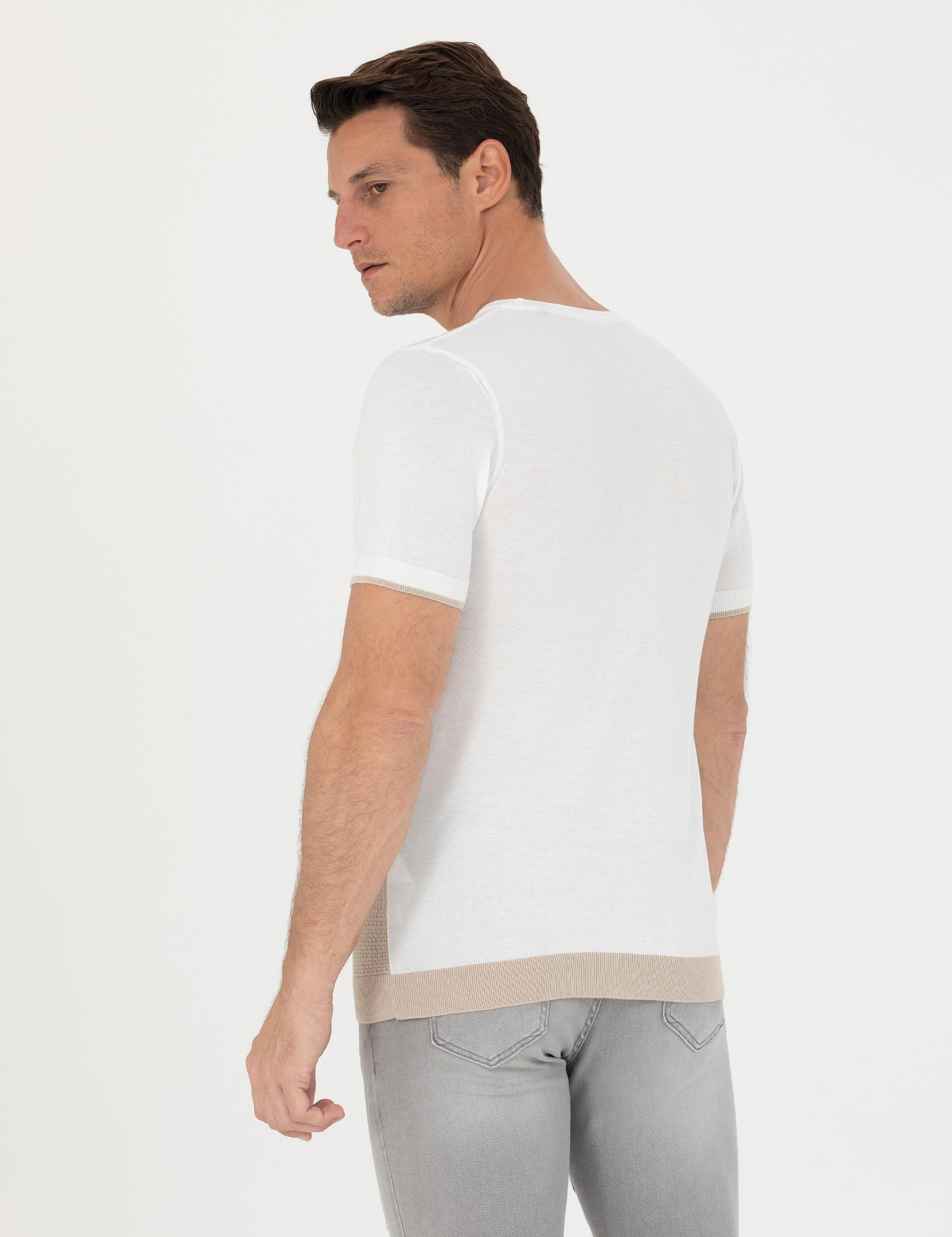 Bej Slim Fit Bisiklet Yaka Triko T-Shirt - 50265920025