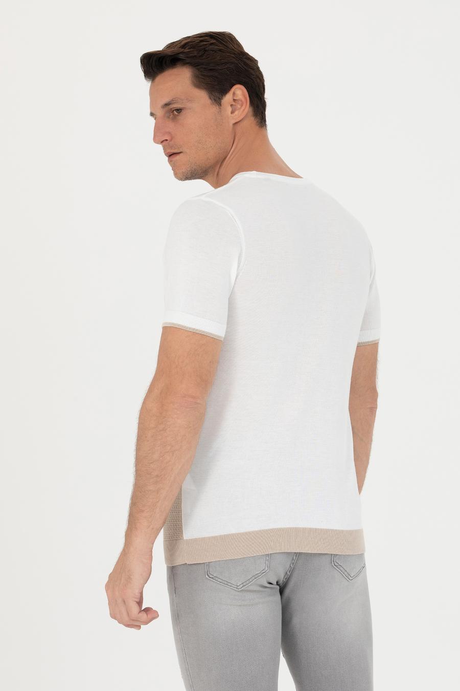 Bej Slim Fit Bisiklet Yaka Triko T-Shirt - 50265920025