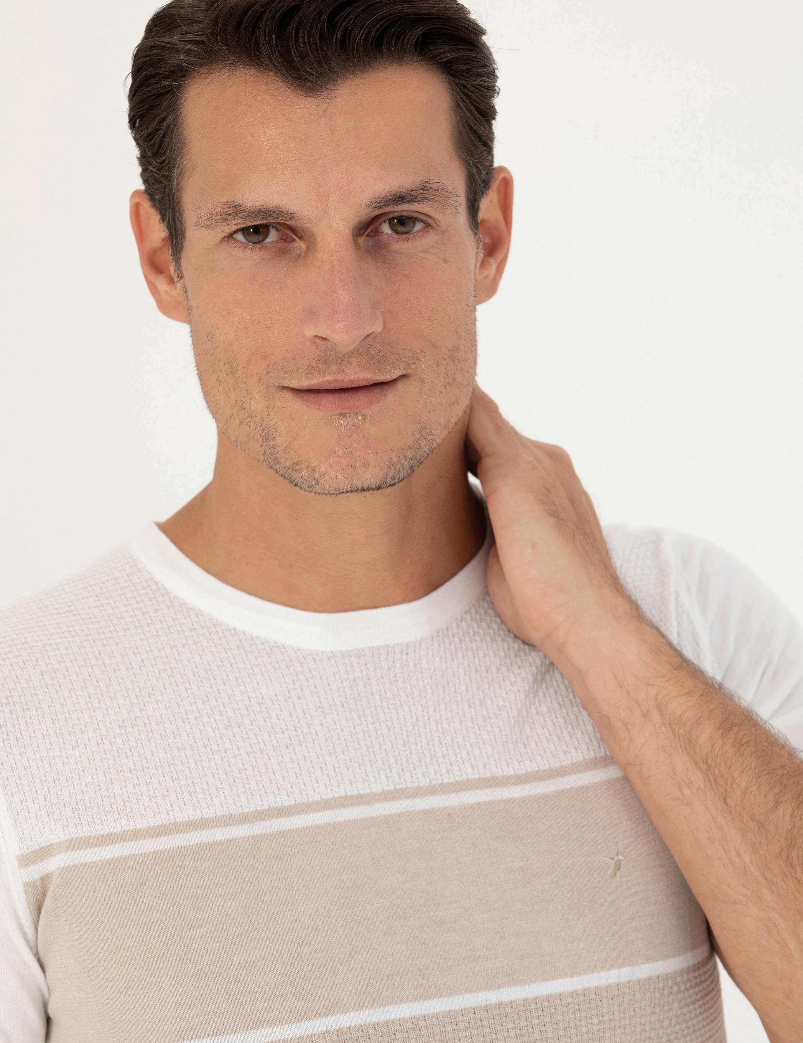 Bej Slim Fit Bisiklet Yaka Triko T-Shirt - 50265920025