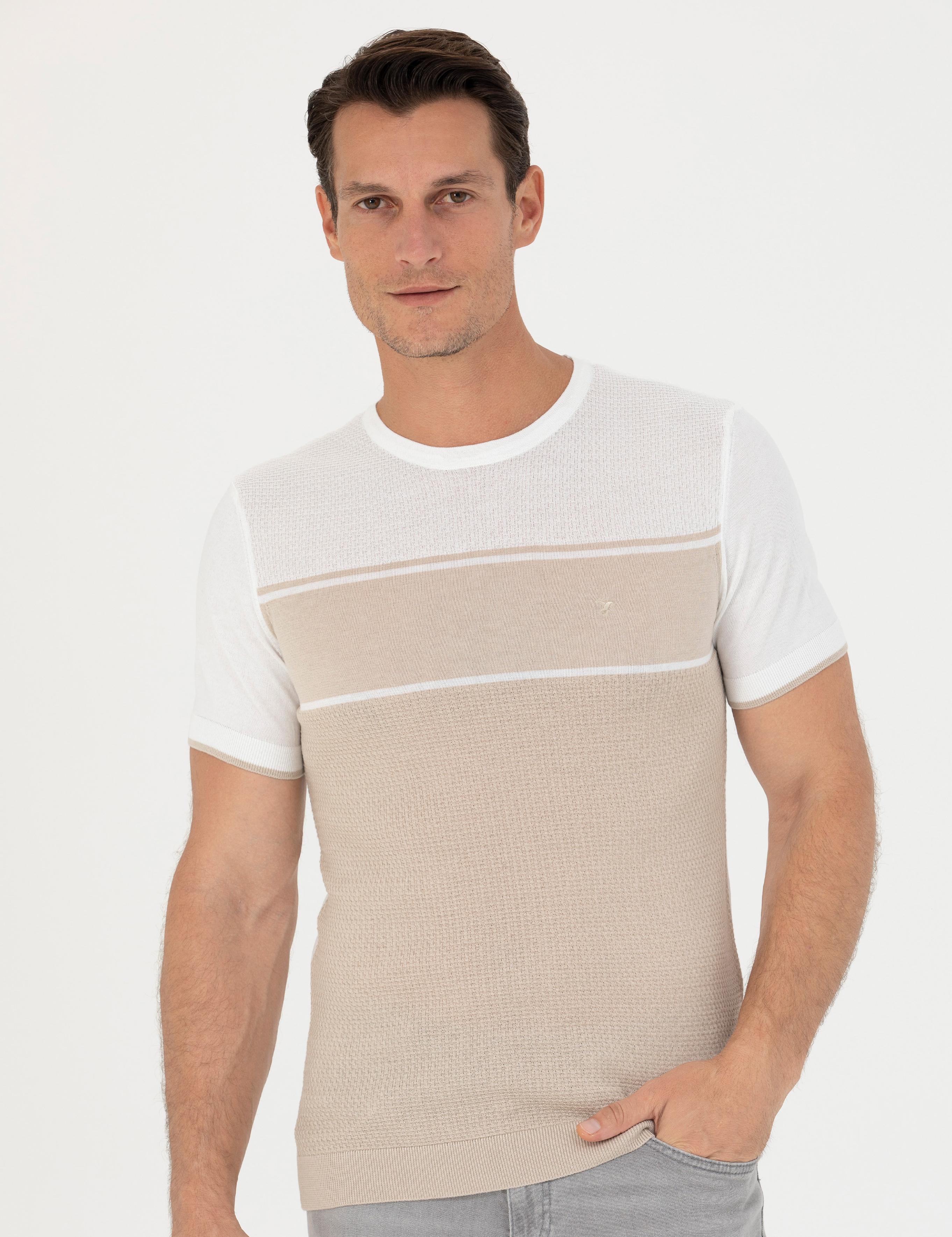 Bej Slim Fit Bisiklet Yaka Triko T-Shirt - 50265920025