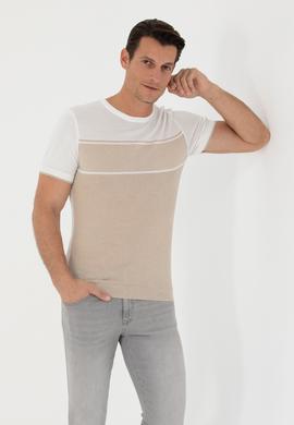 Bej Slim Fit Bisiklet Yaka Triko T-Shirt