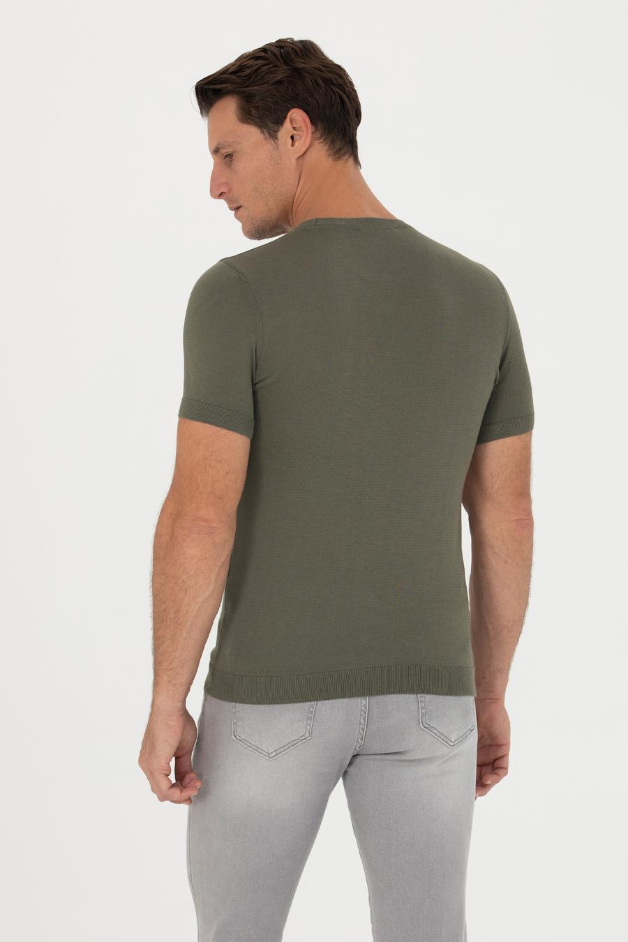 Haki Slim Fit Bisiklet Yaka Triko T-Shirt - 50267842021