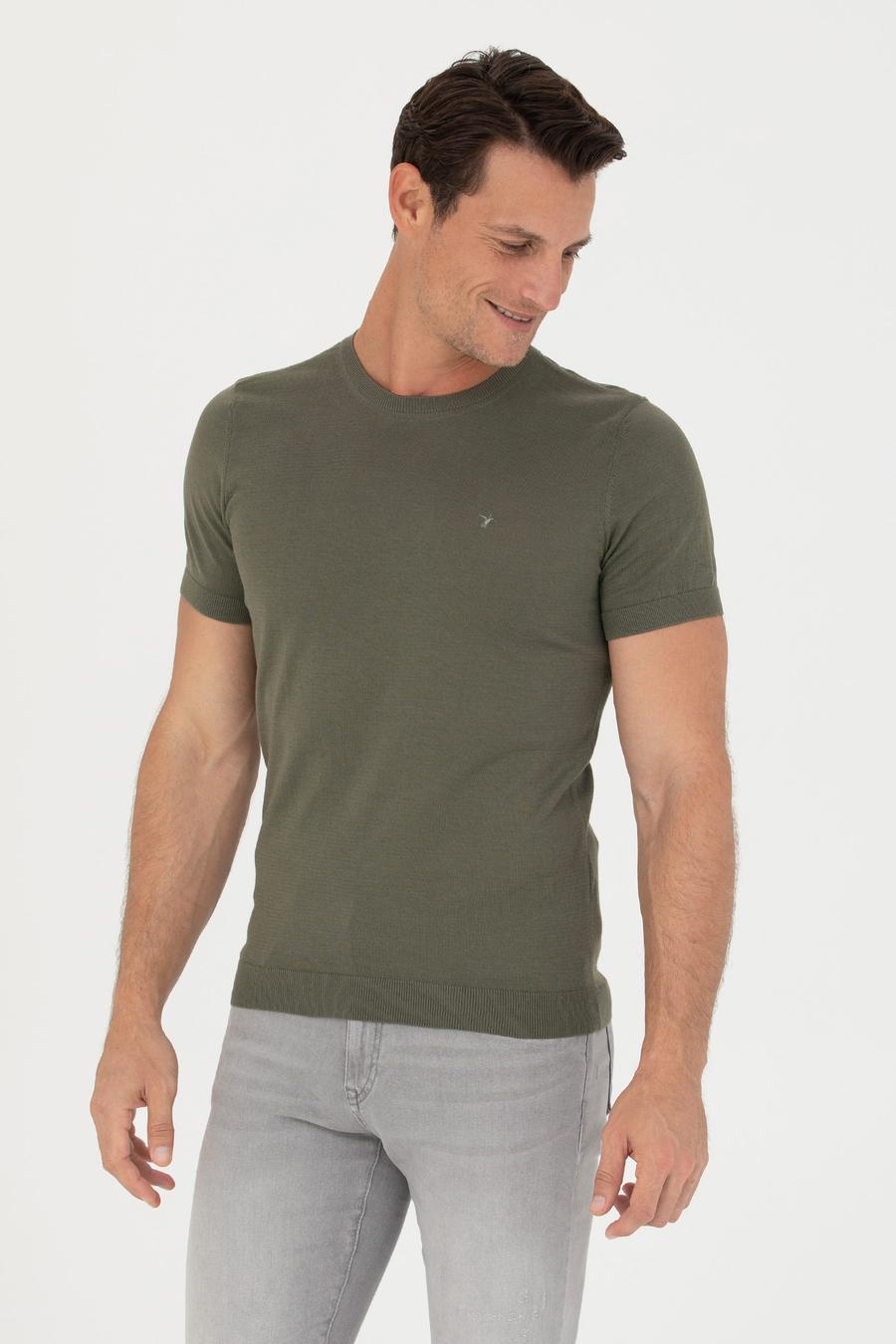 Haki Slim Fit Bisiklet Yaka Triko T-Shirt - 50267842021