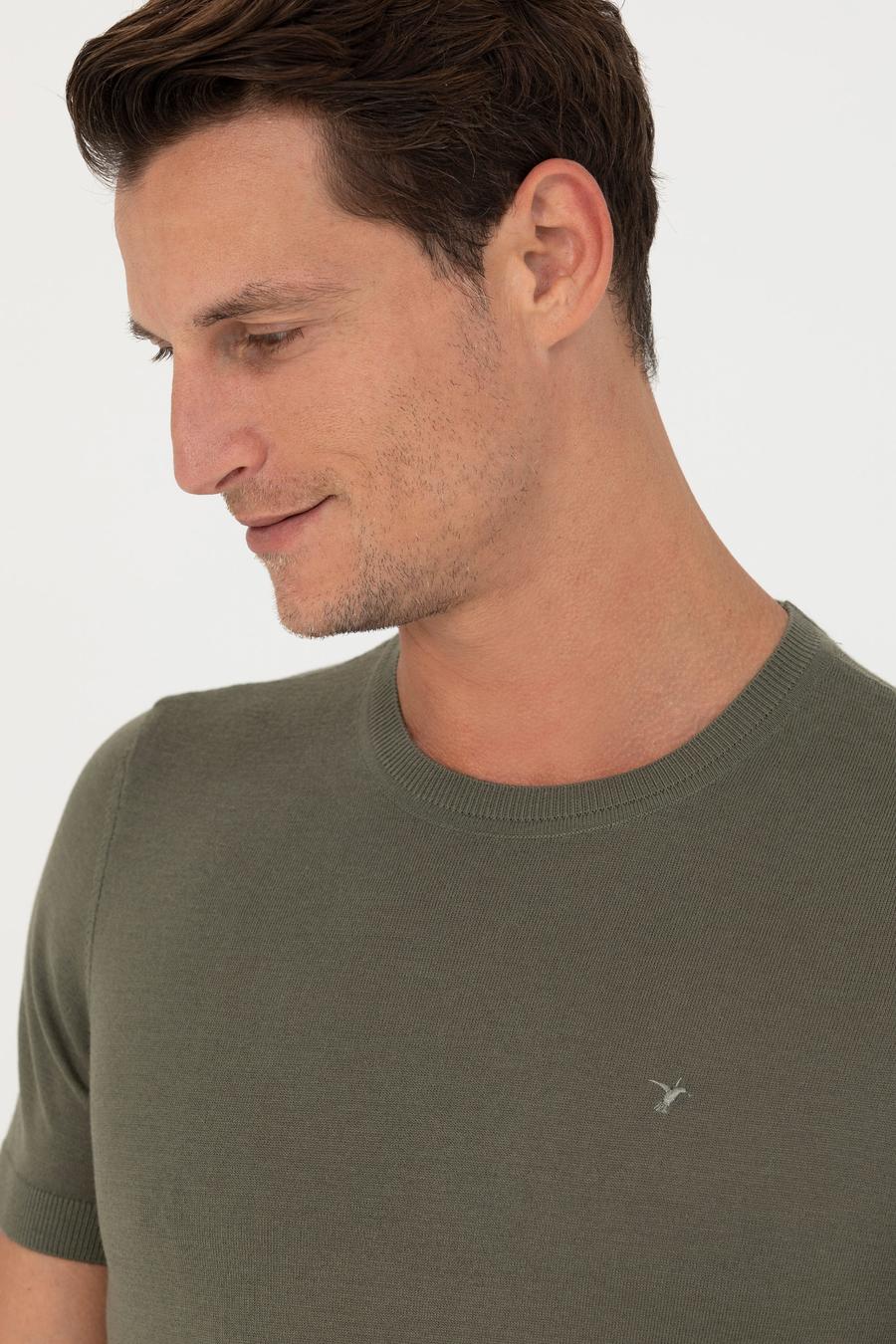 Haki Slim Fit Bisiklet Yaka Triko T-Shirt - 50267842021