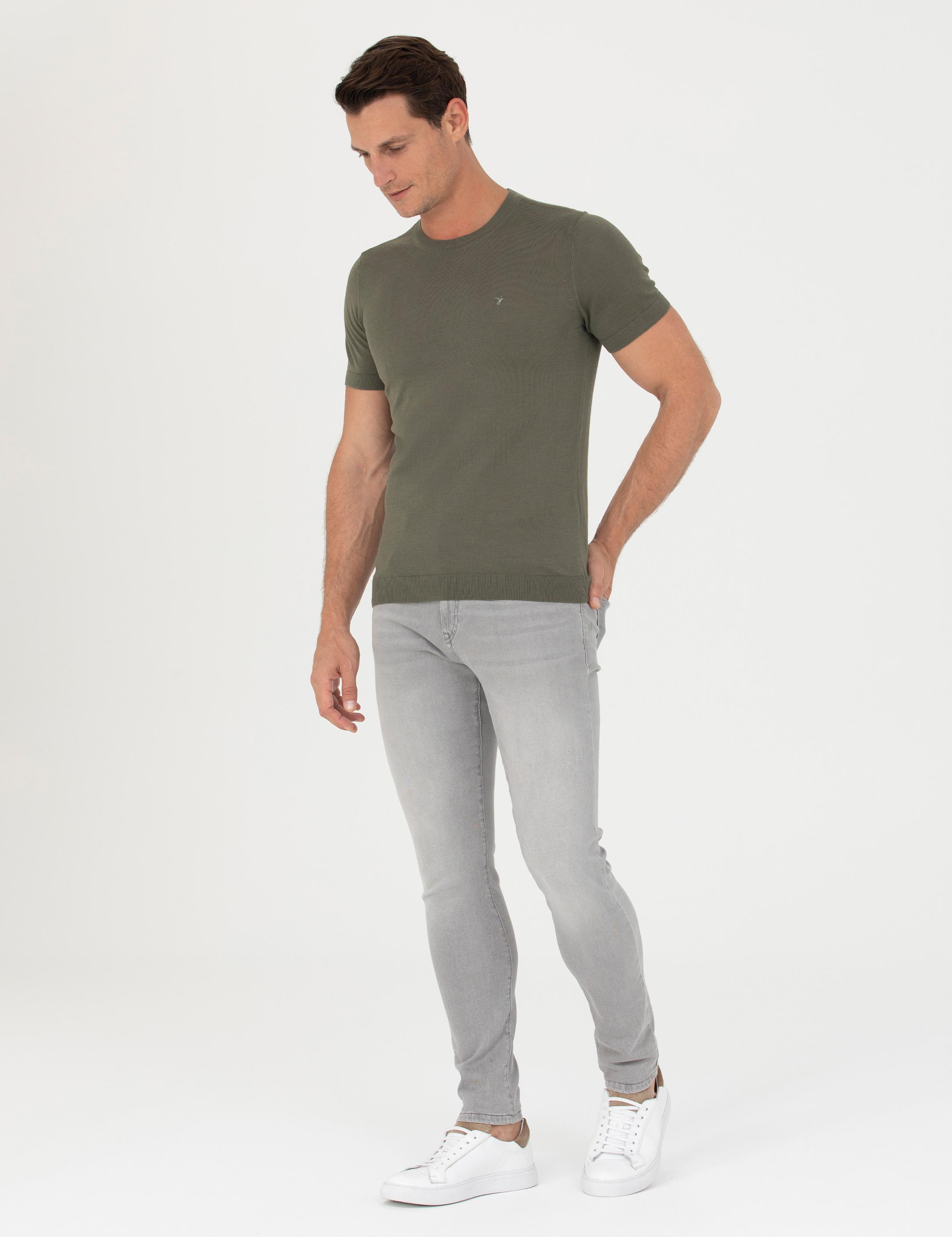 Haki Slim Fit Bisiklet Yaka Triko T-Shirt - 50267842021