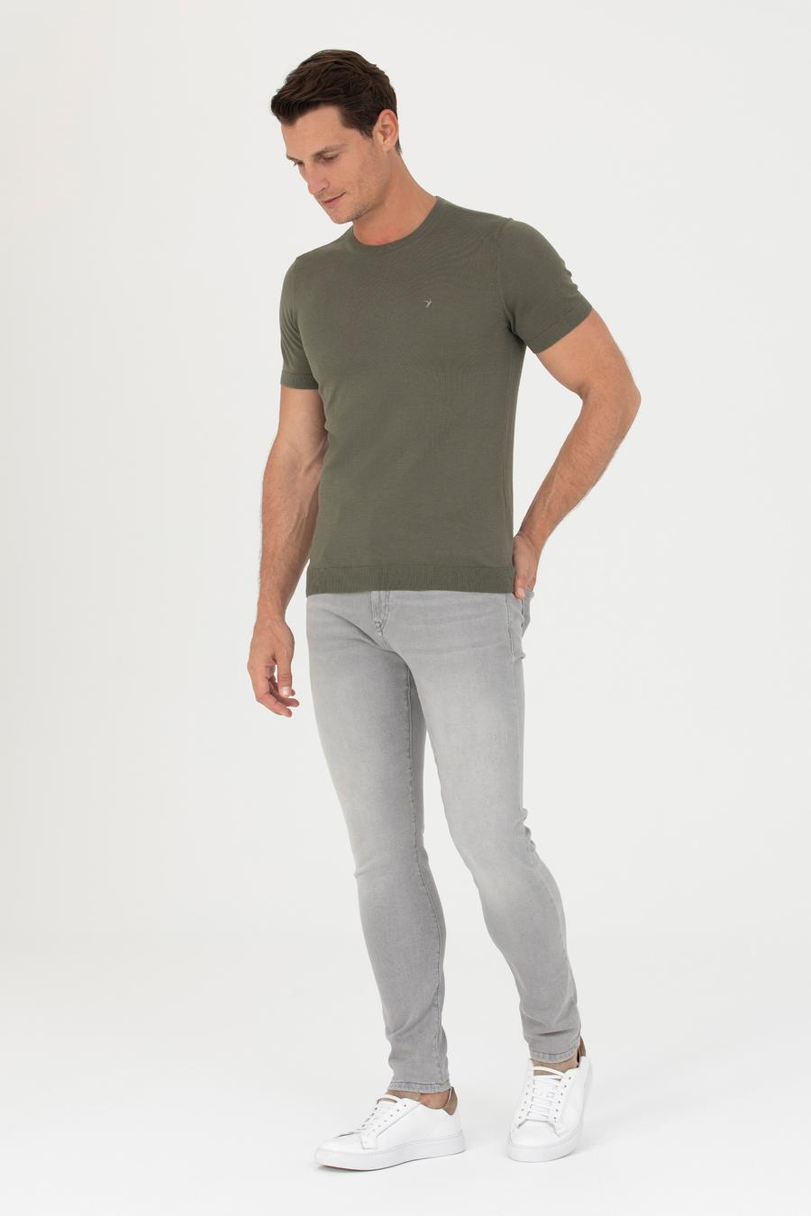 Haki Slim Fit Bisiklet Yaka Triko T-Shirt - 50267842021