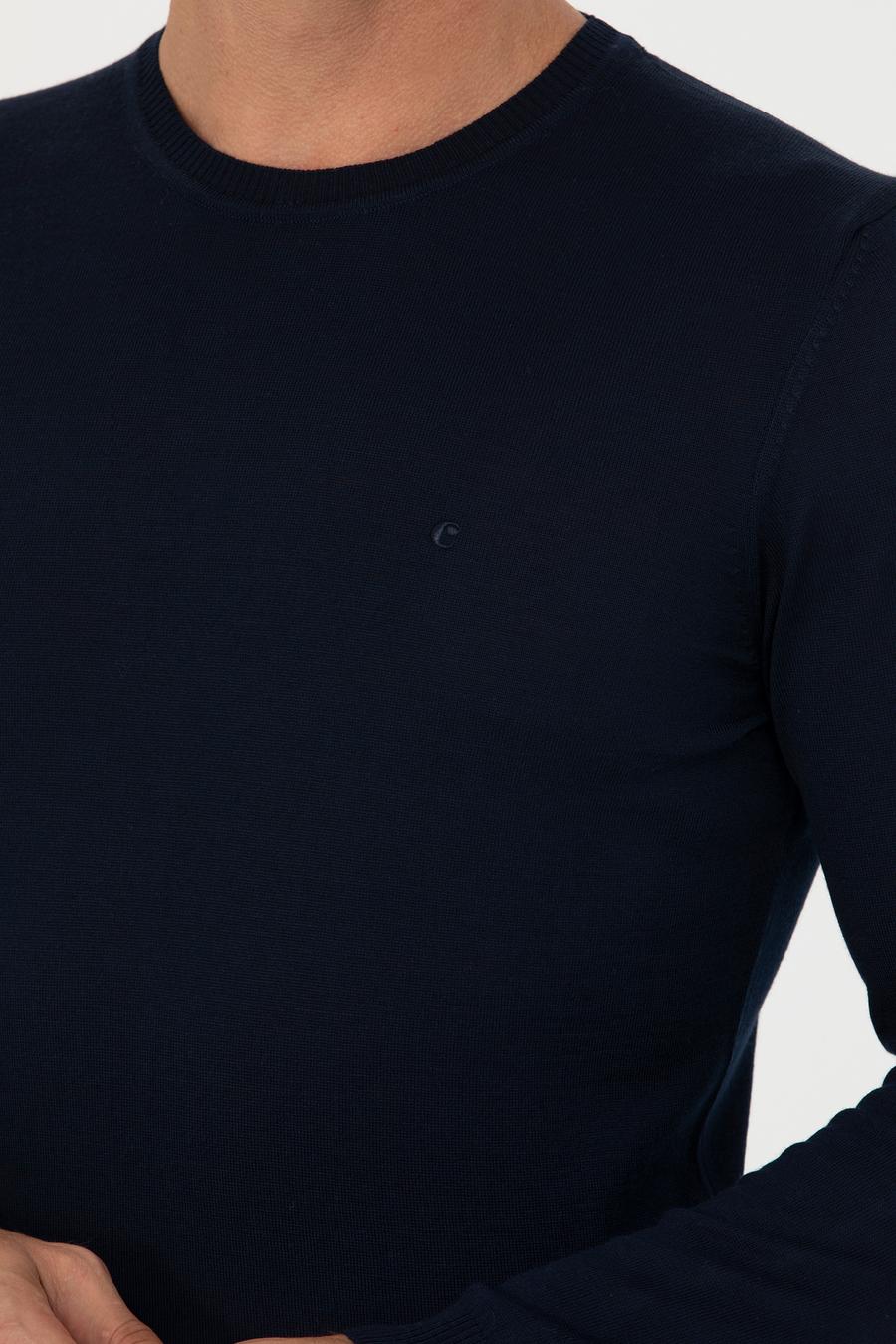 Lacivert Slim Fit Bisiklet Yaka Triko Kazak - 50270174085