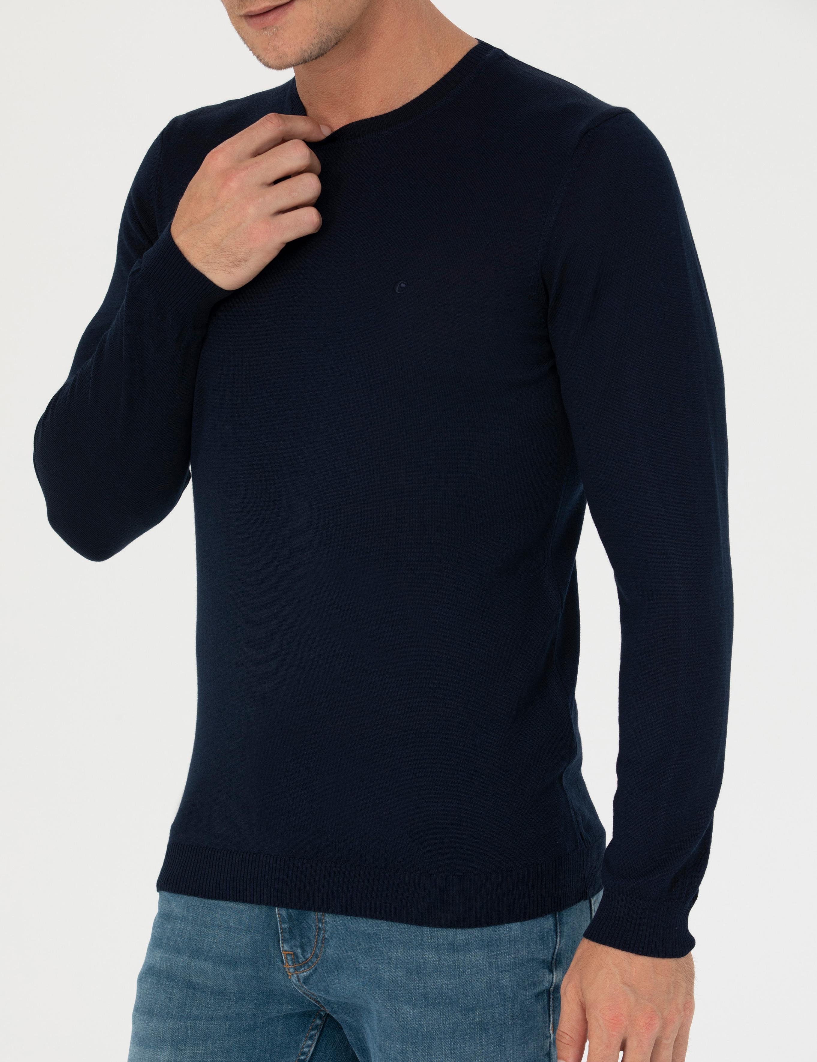 Lacivert Slim Fit Bisiklet Yaka Triko Kazak - 50270174085