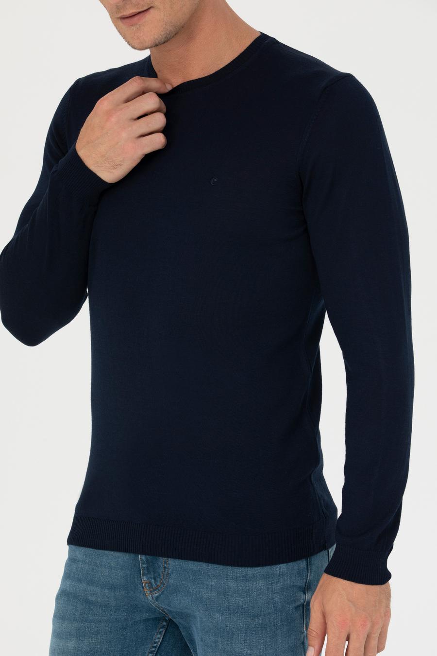 Lacivert Slim Fit Bisiklet Yaka Triko Kazak - 50270174085
