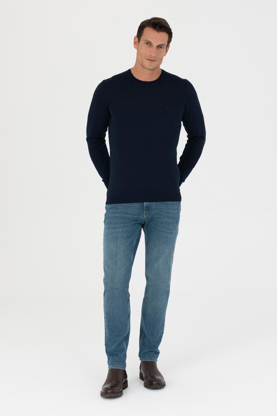 Lacivert Slim Fit Bisiklet Yaka Triko Kazak - 50270174085