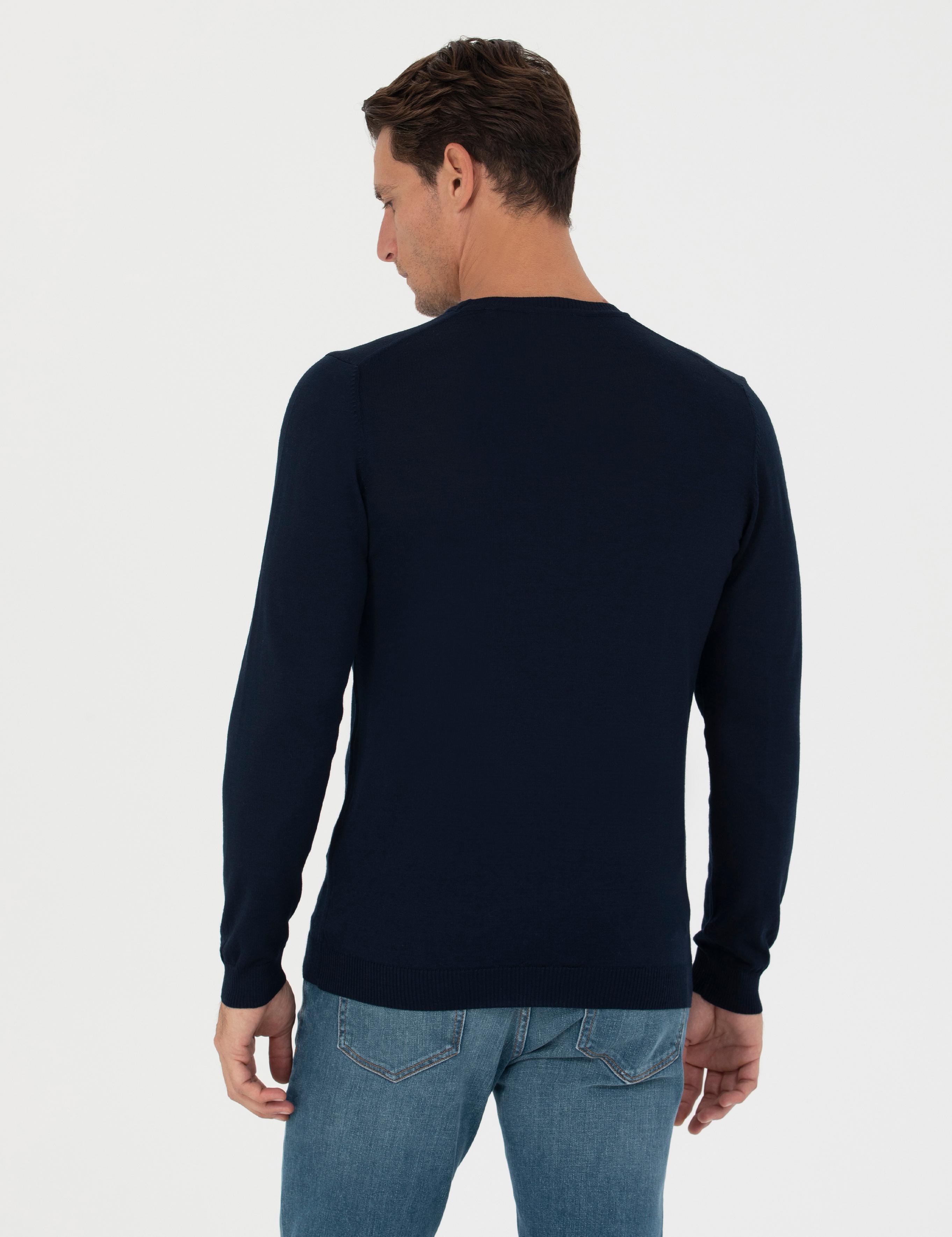 Lacivert Slim Fit Bisiklet Yaka Triko Kazak - 50270174085
