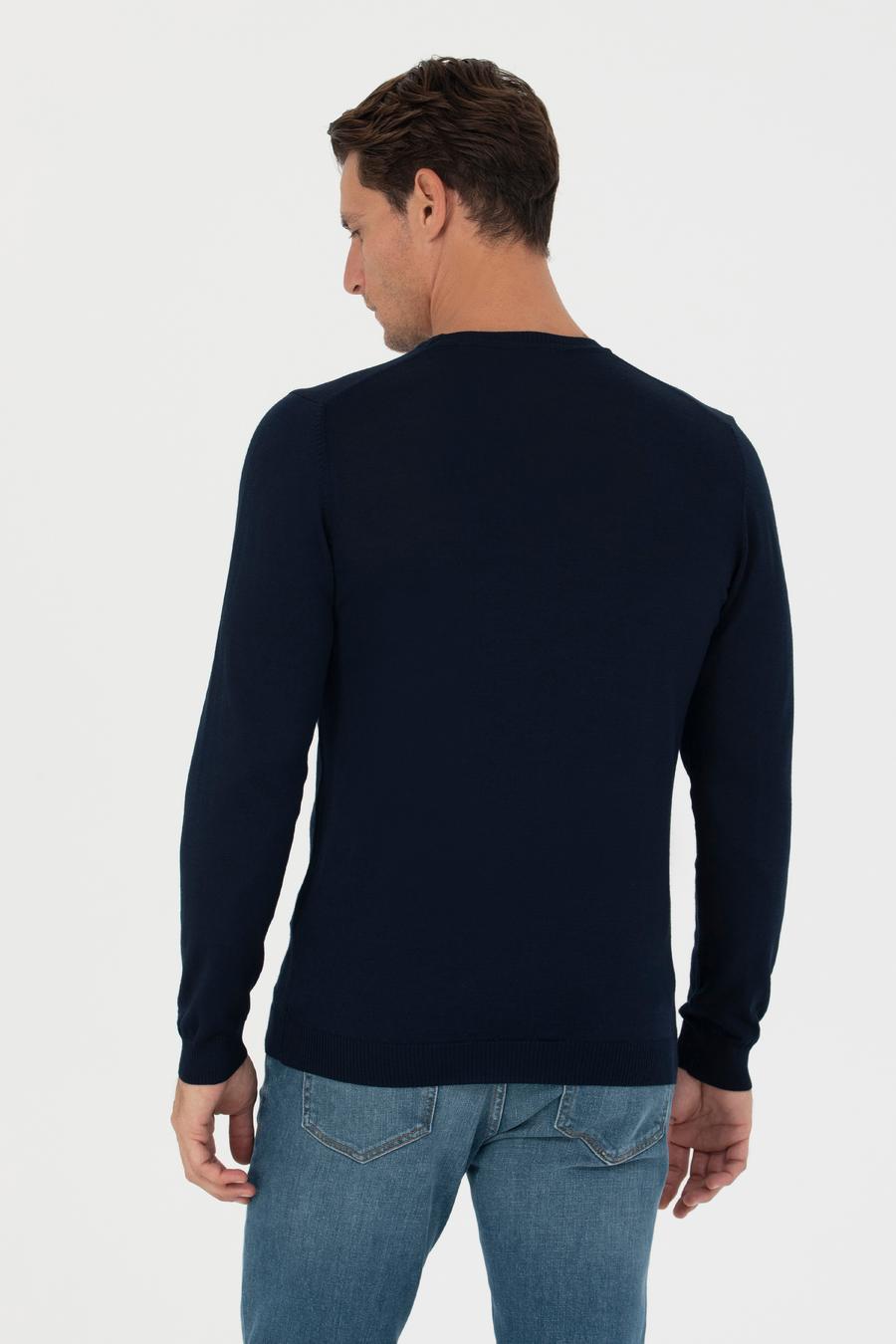 Lacivert Slim Fit Bisiklet Yaka Triko Kazak - 50270174085
