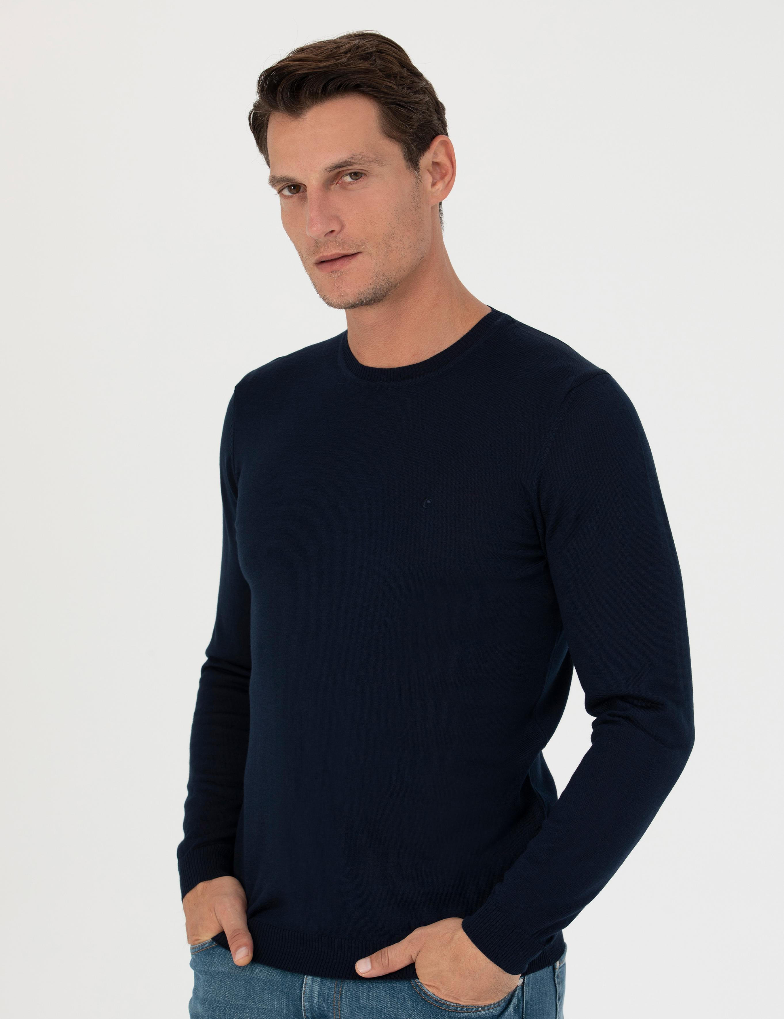 Lacivert Slim Fit Bisiklet Yaka Triko Kazak - 50270174085