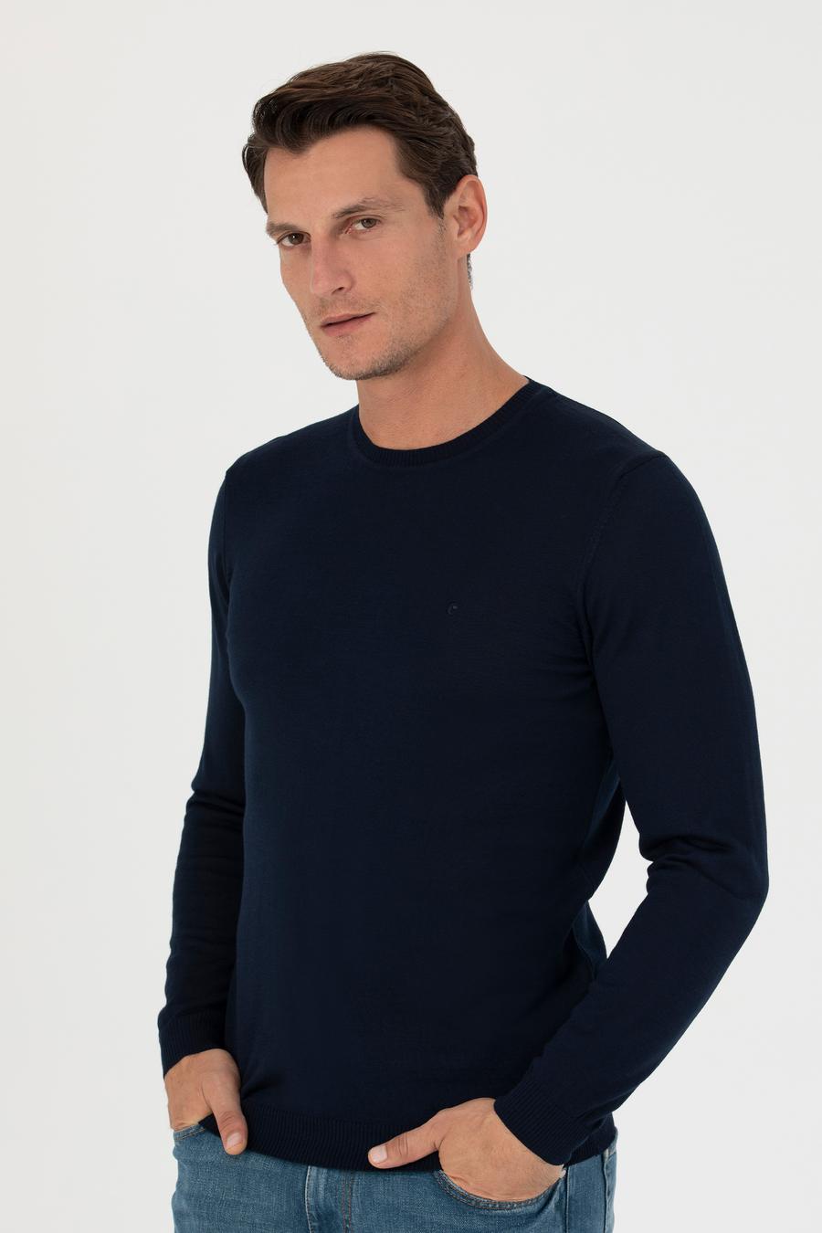 Lacivert Slim Fit Bisiklet Yaka Triko Kazak - 50270174085