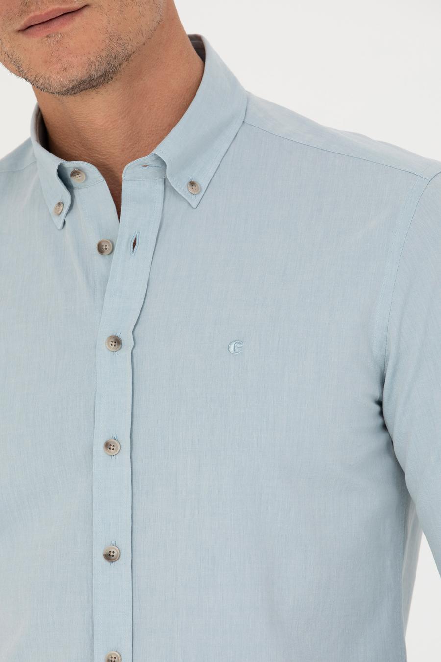 Açık Mavi Slim Fit Uzun Kollu Gömlek - 50265476117