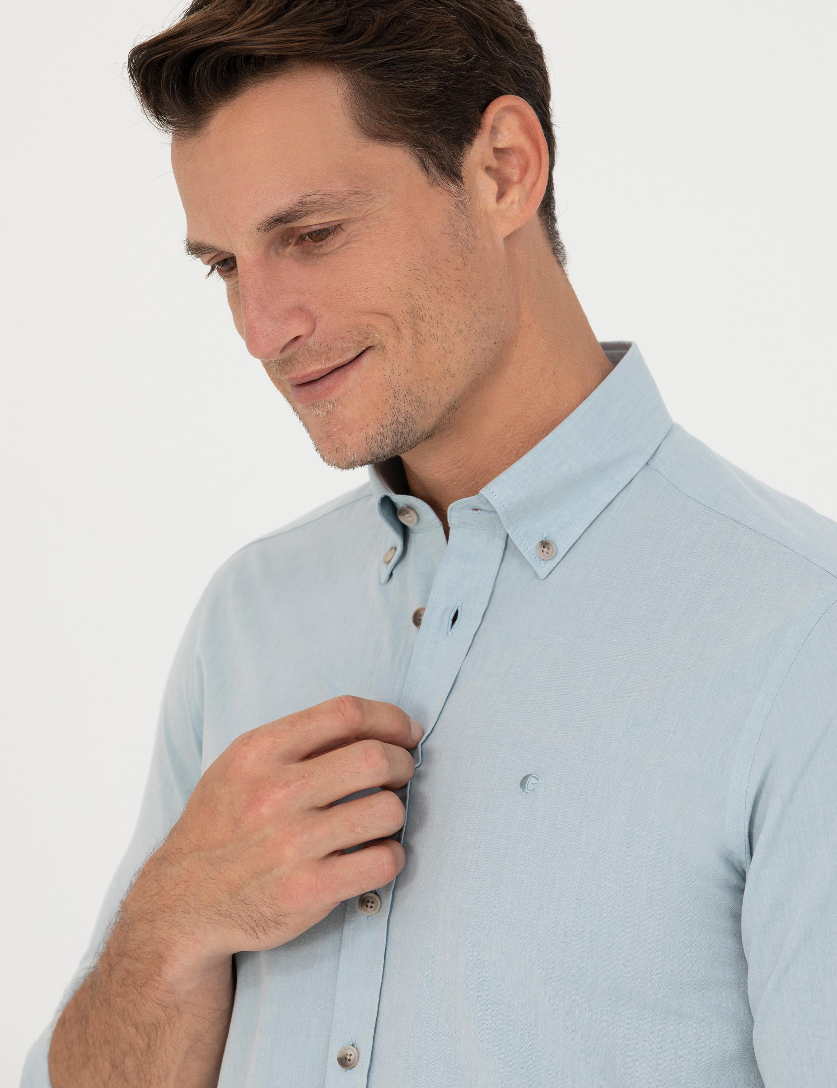 Açık Mavi Slim Fit Uzun Kollu Gömlek - 50265476117
