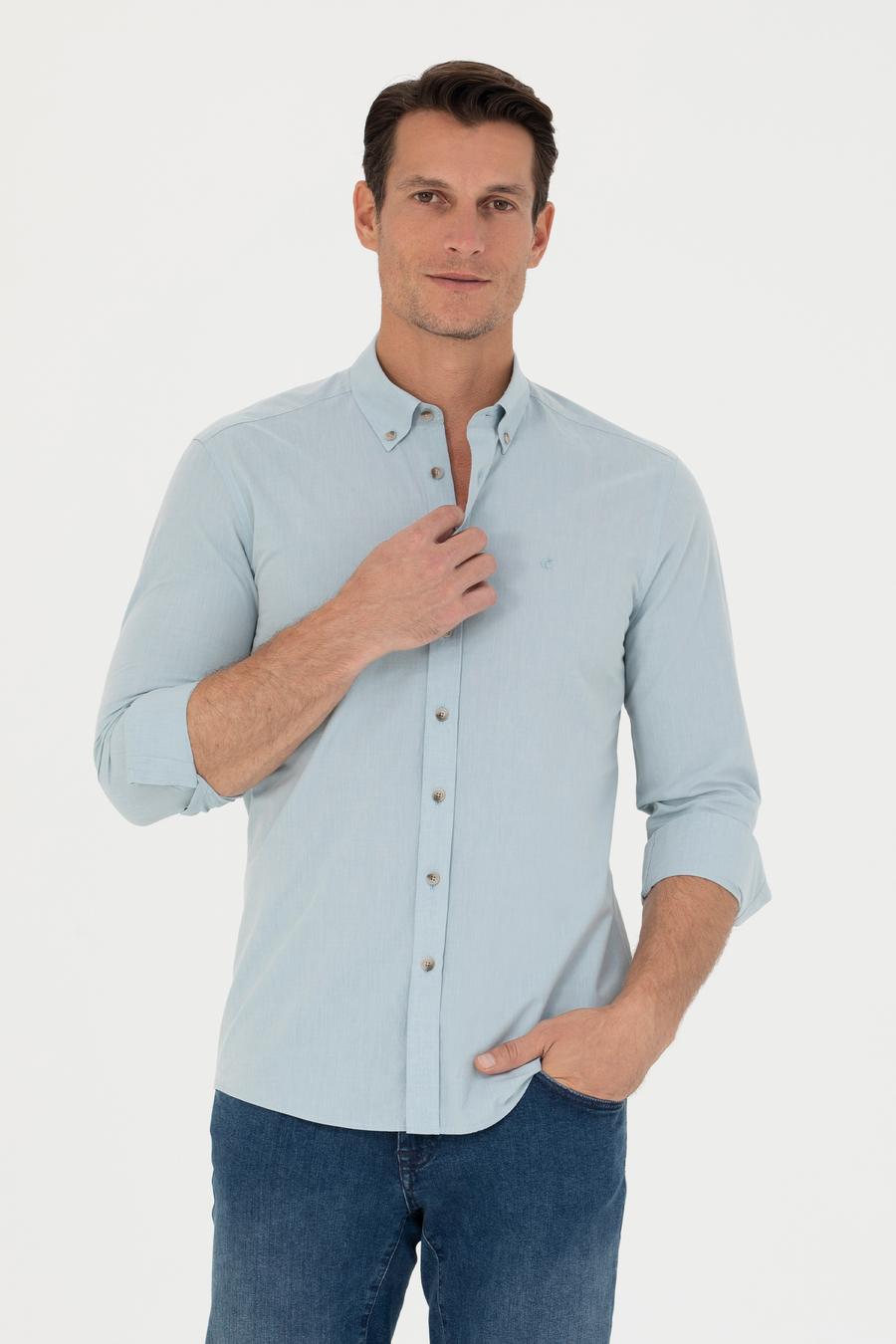 Açık Mavi Slim Fit Uzun Kollu Gömlek - 50265476117