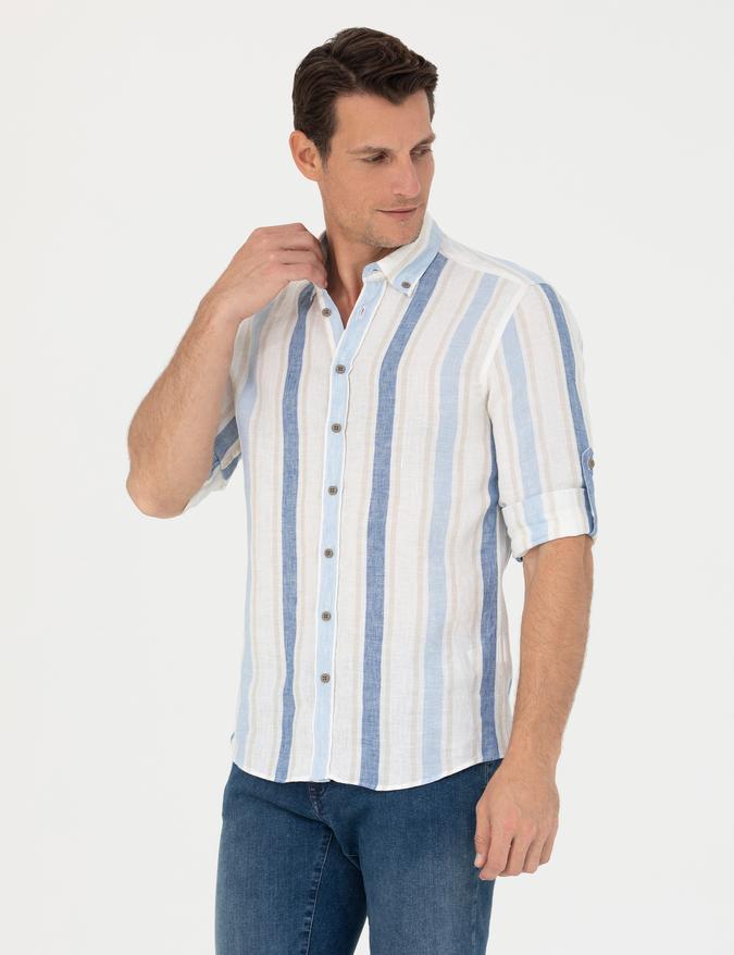 Mavi Slim Fit %100 Keten Gömlek