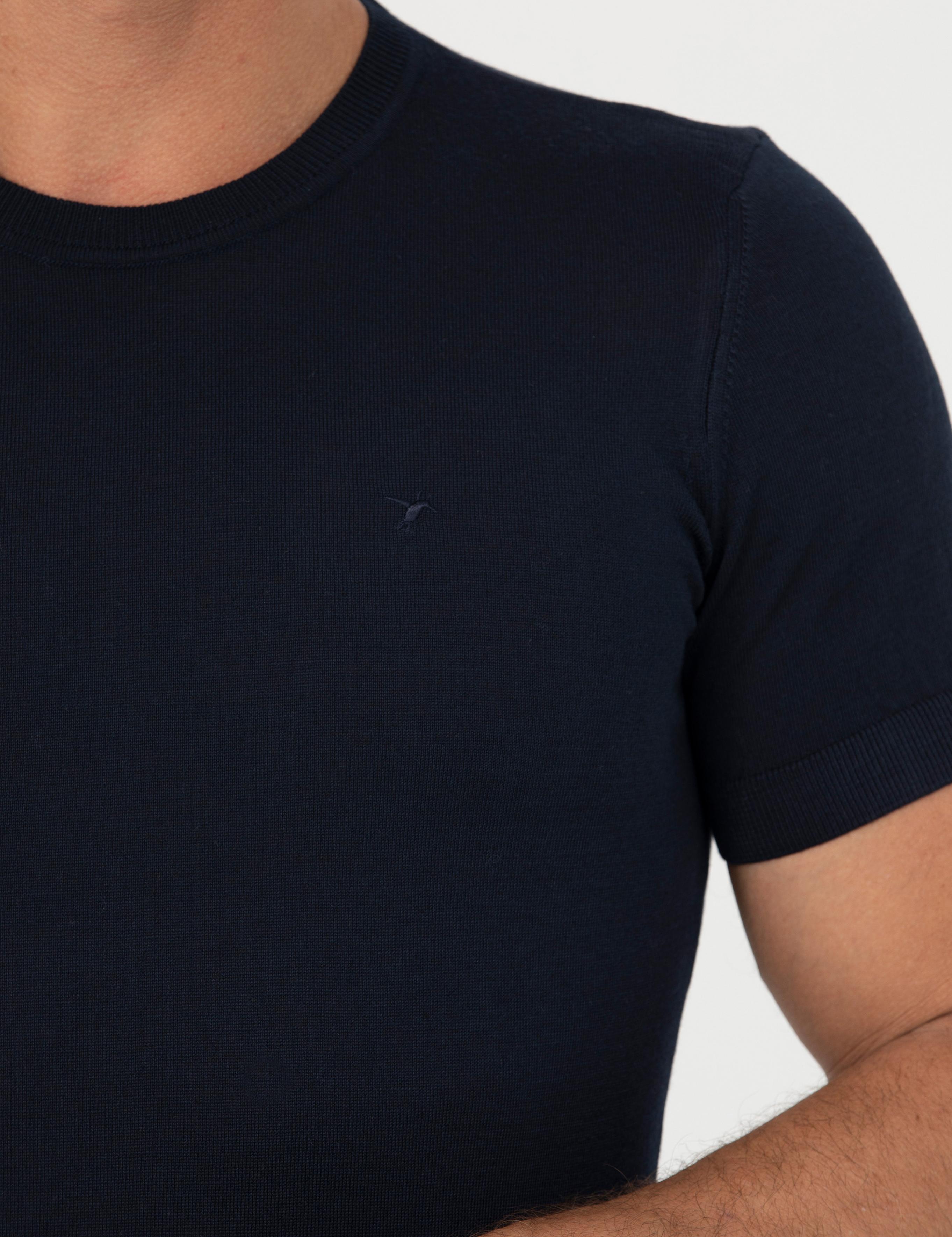 Lacivert Slim Fit Bisiklet Yaka Triko T-Shirt - 50267842004