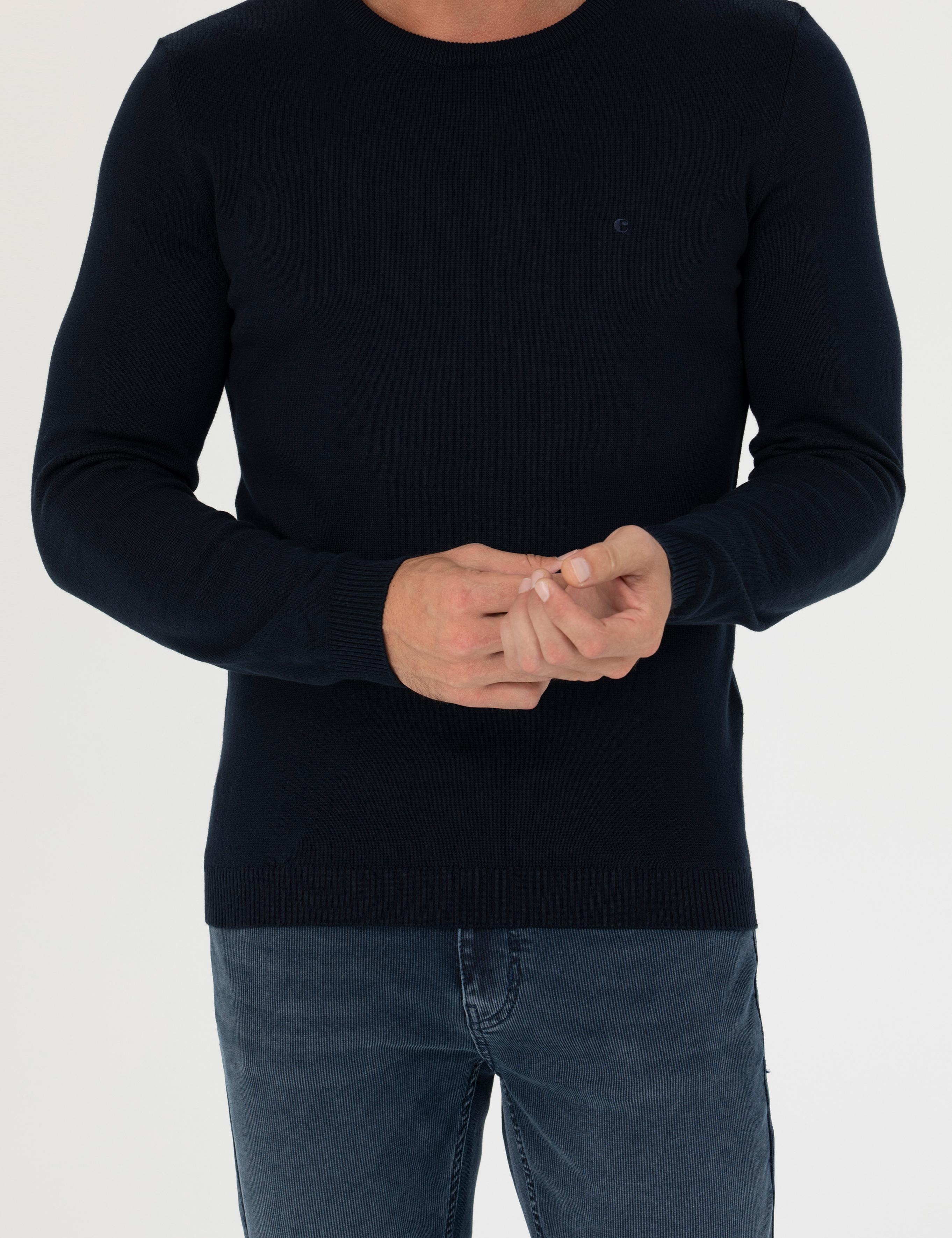 Lacivert Slim Fit Bisiklet Yaka Triko Kazak - 50270175015