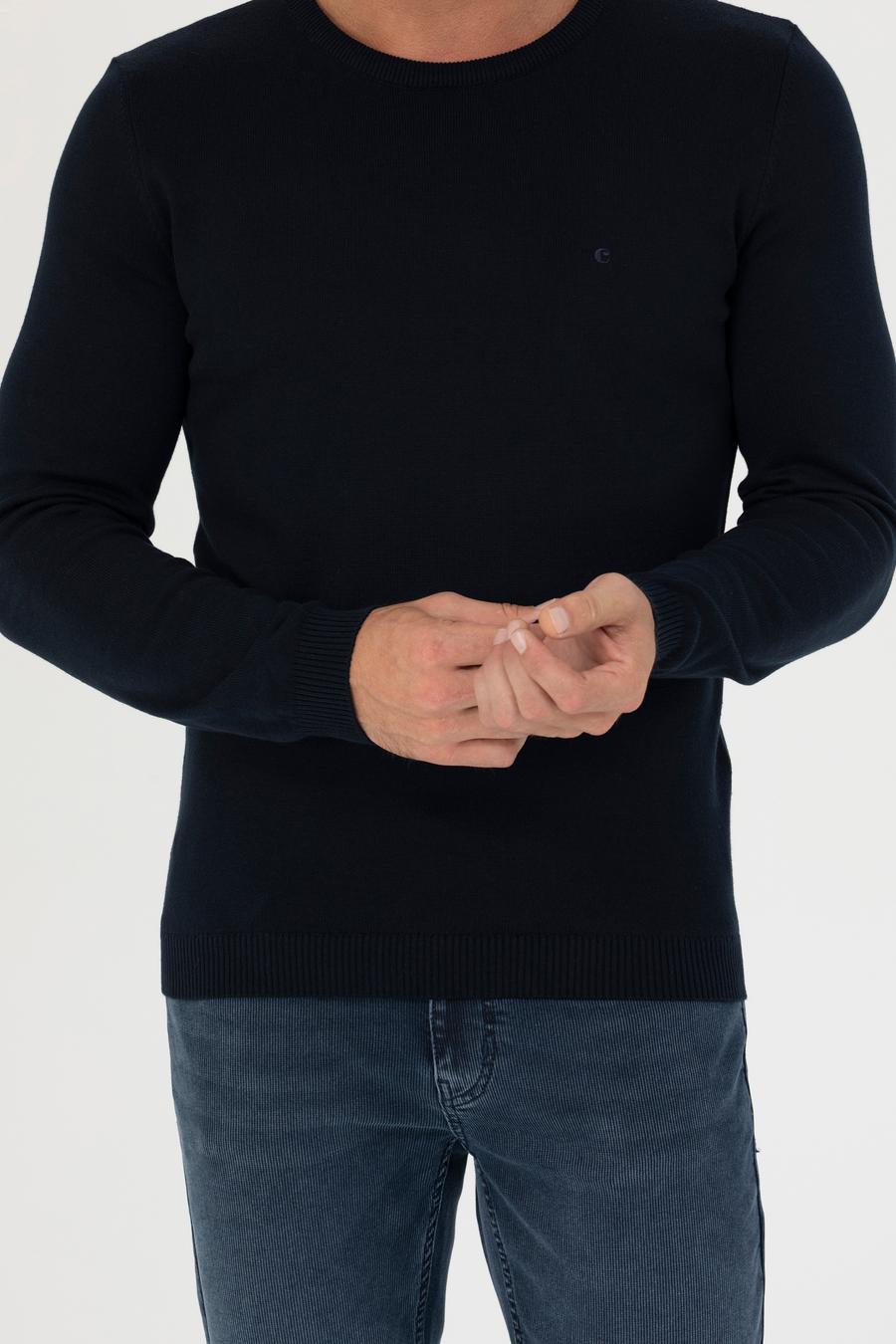 Lacivert Slim Fit Bisiklet Yaka Triko Kazak - 50270175015
