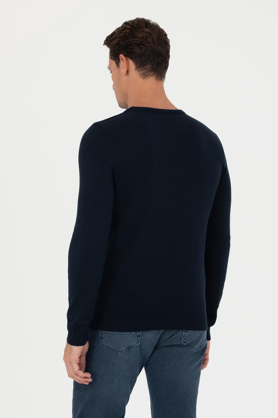 Lacivert Slim Fit Bisiklet Yaka Triko Kazak - 50270175015