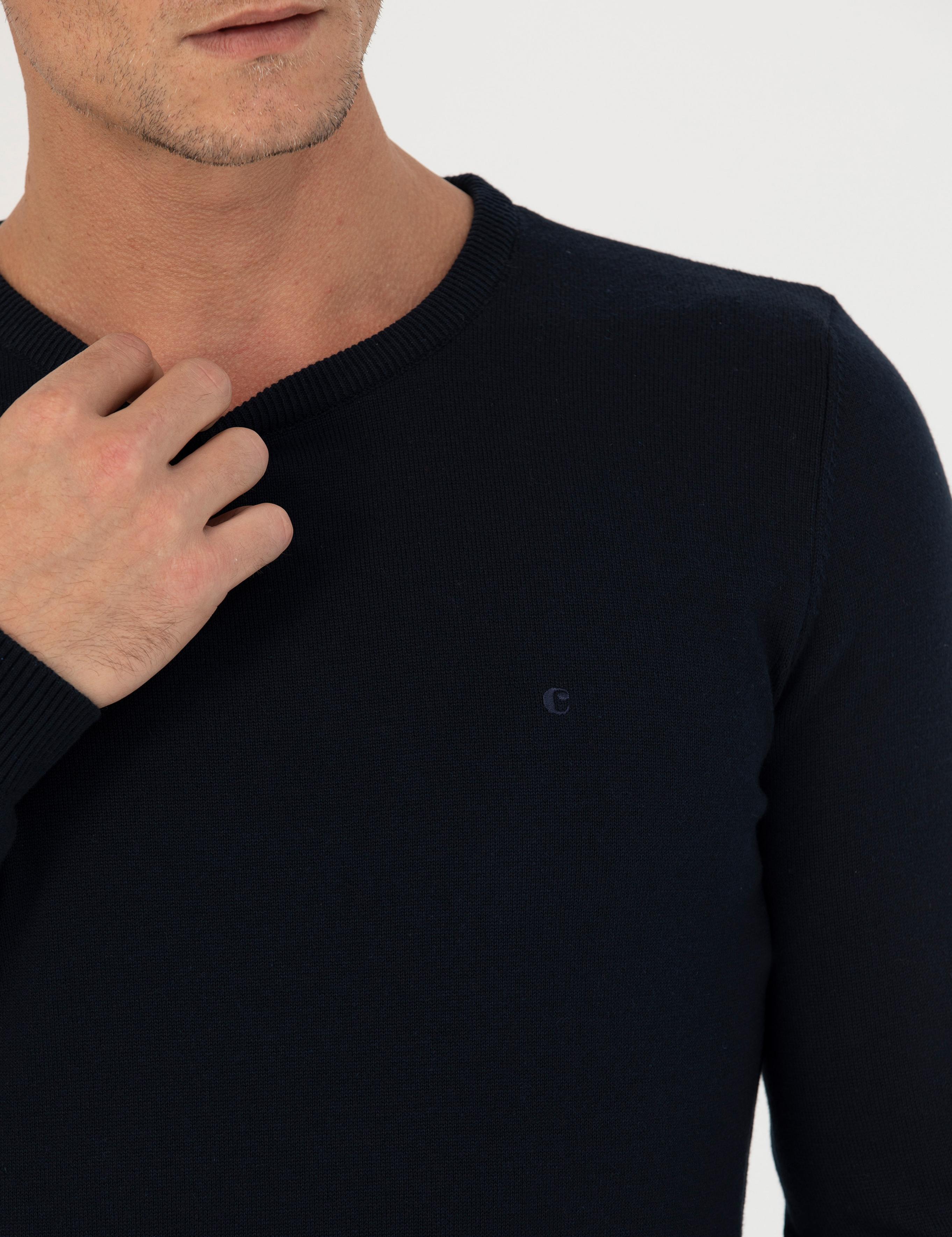 Lacivert Slim Fit Bisiklet Yaka Triko Kazak - 50270175015