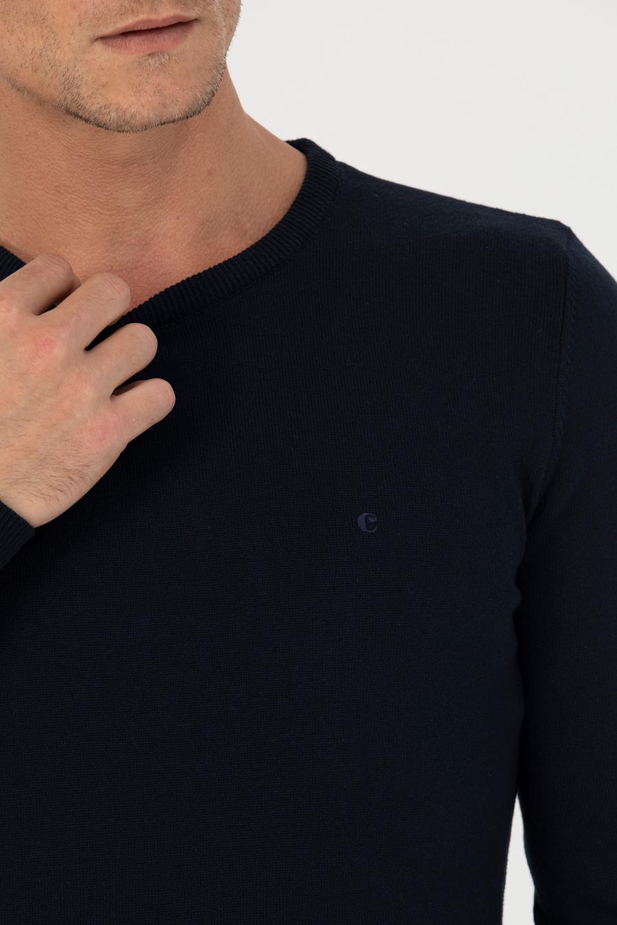 Lacivert Slim Fit Bisiklet Yaka Triko Kazak - 50270175015