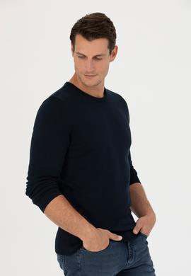 Lacivert Slim Fit Bisiklet Yaka Triko Kazak