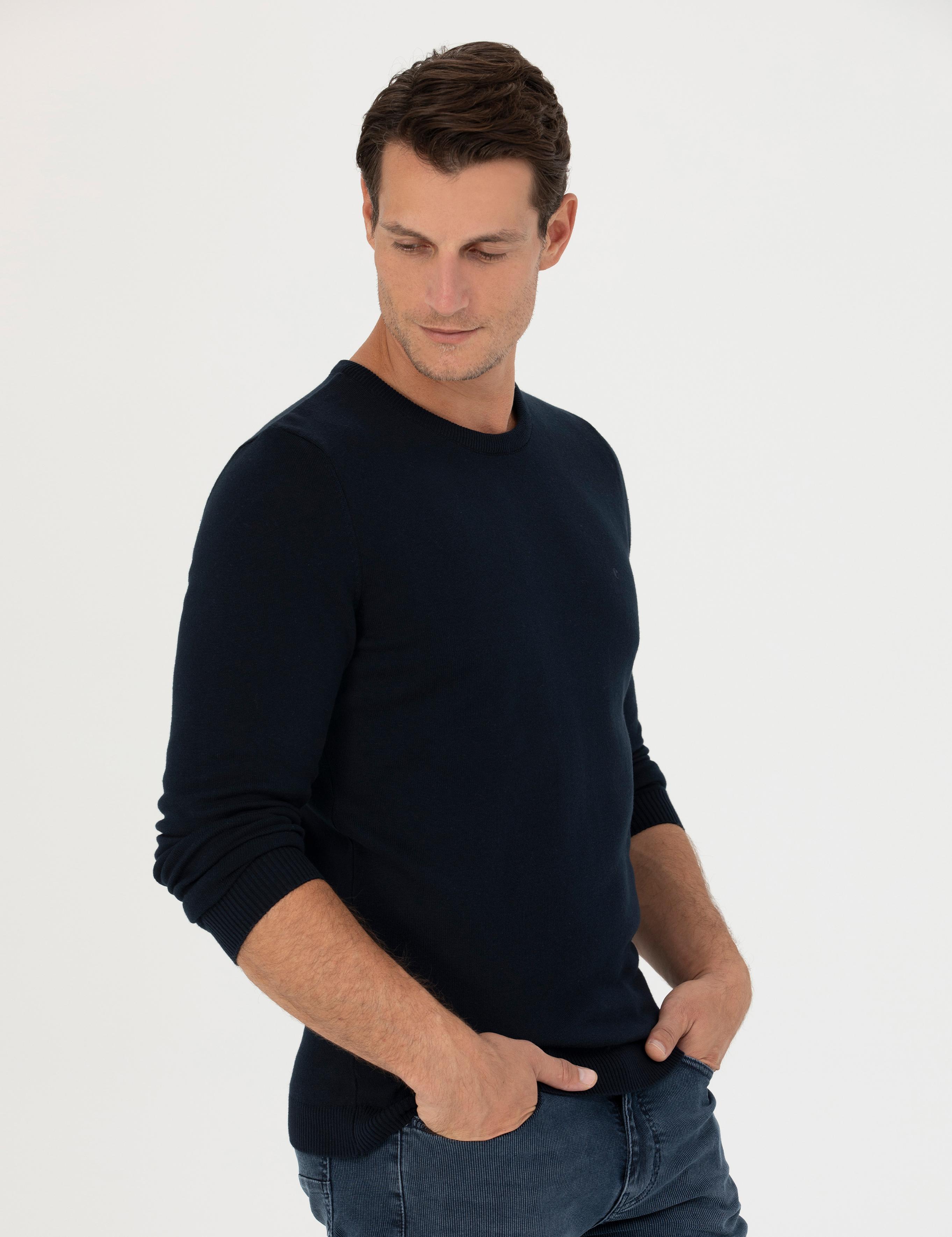 Lacivert Slim Fit Bisiklet Yaka Triko Kazak - 50270175015