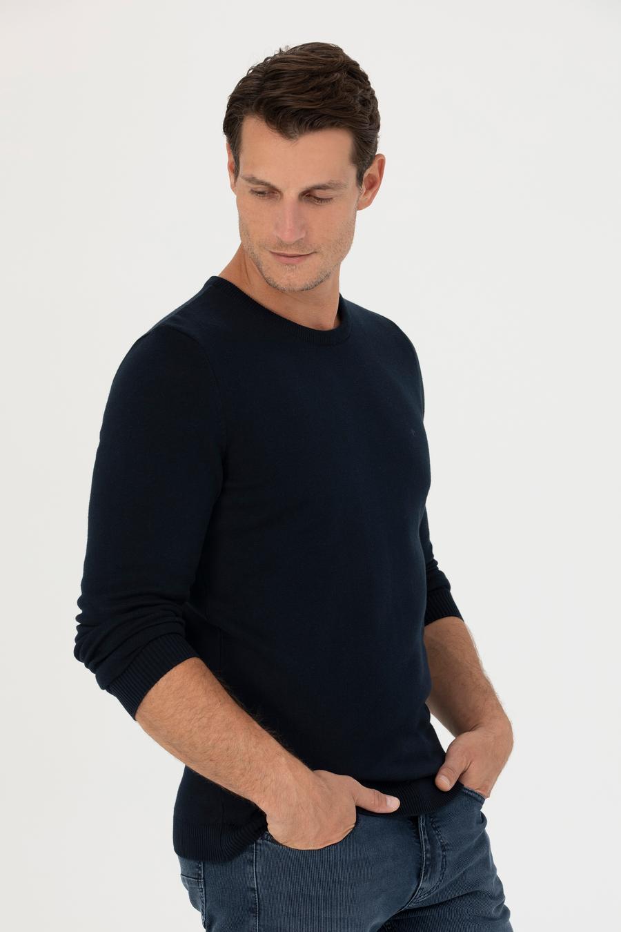 Lacivert Slim Fit Bisiklet Yaka Triko Kazak - 50270175015