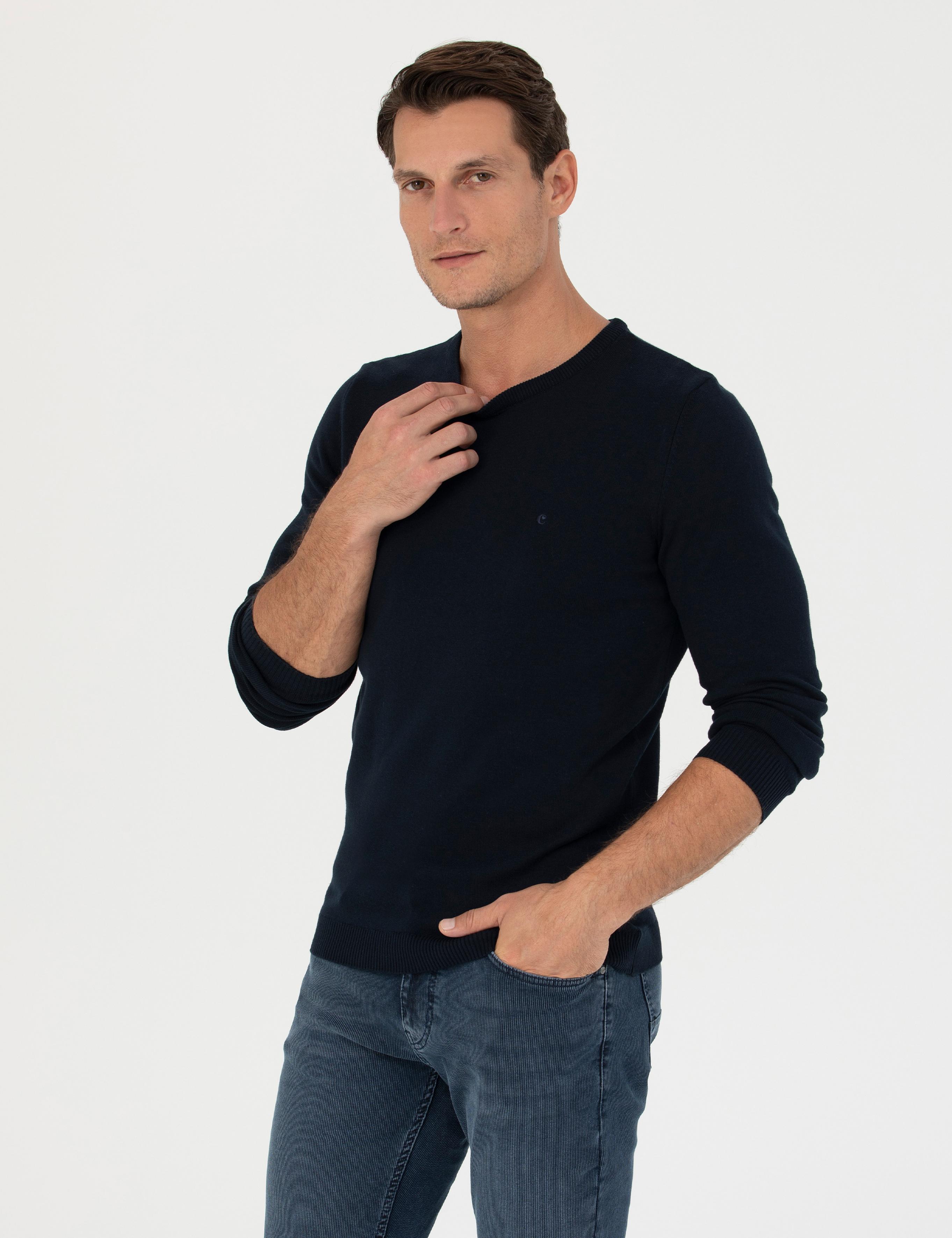 Lacivert Slim Fit Bisiklet Yaka Triko Kazak - 50270175015