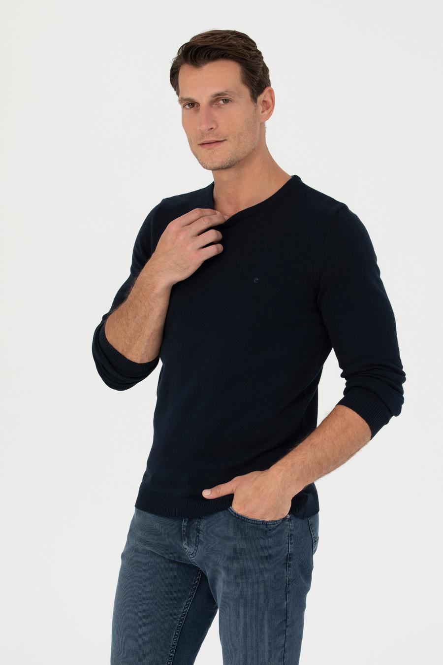 Lacivert Slim Fit Bisiklet Yaka Triko Kazak - 50270175015