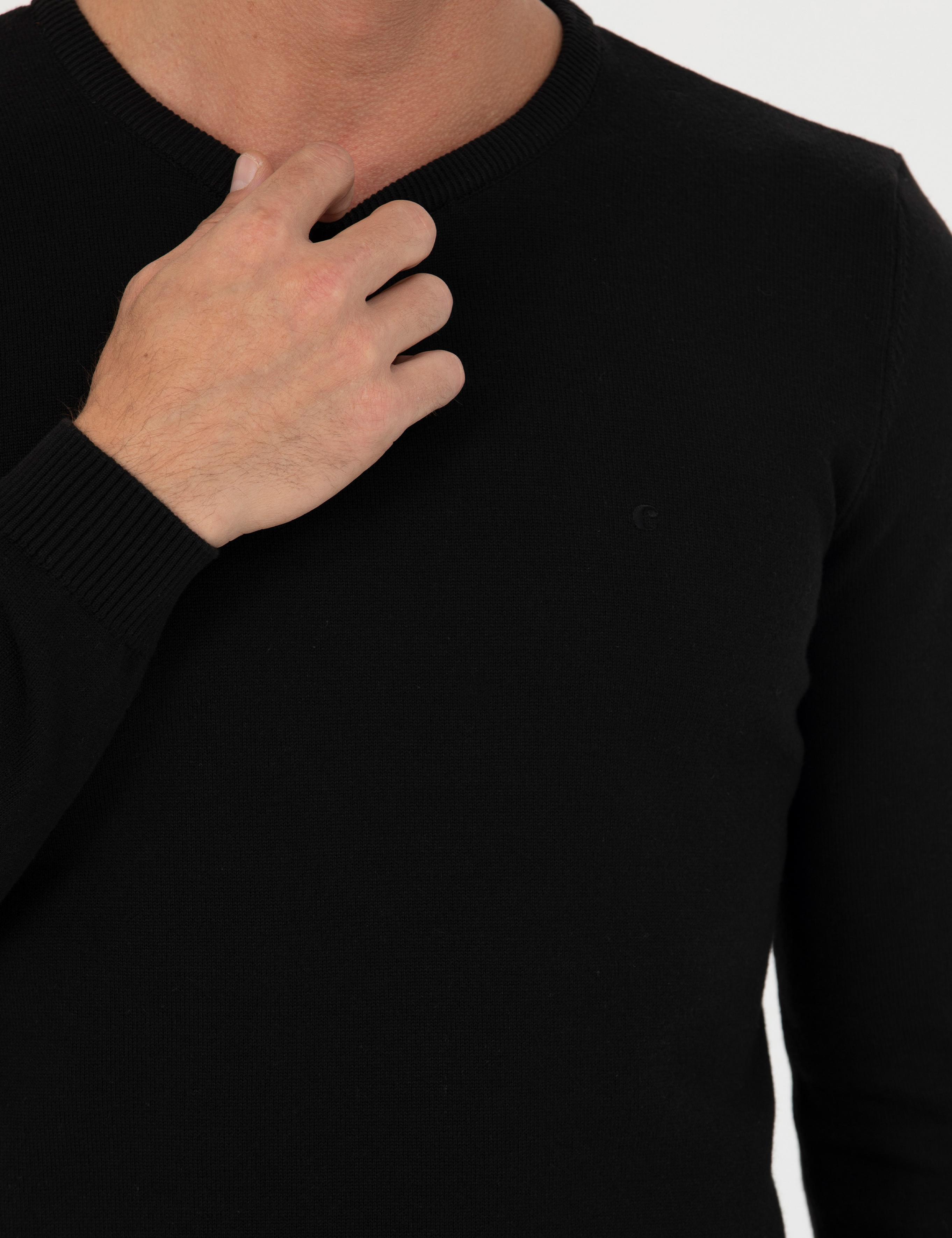 Siyah Slim Fit Bisiklet Yaka Triko Kazak - 50270175003