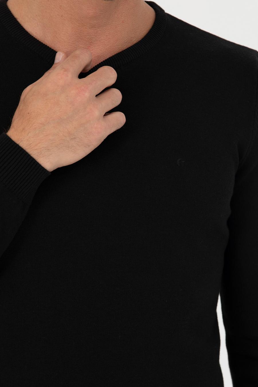 Siyah Slim Fit Bisiklet Yaka Triko Kazak - 50270175003