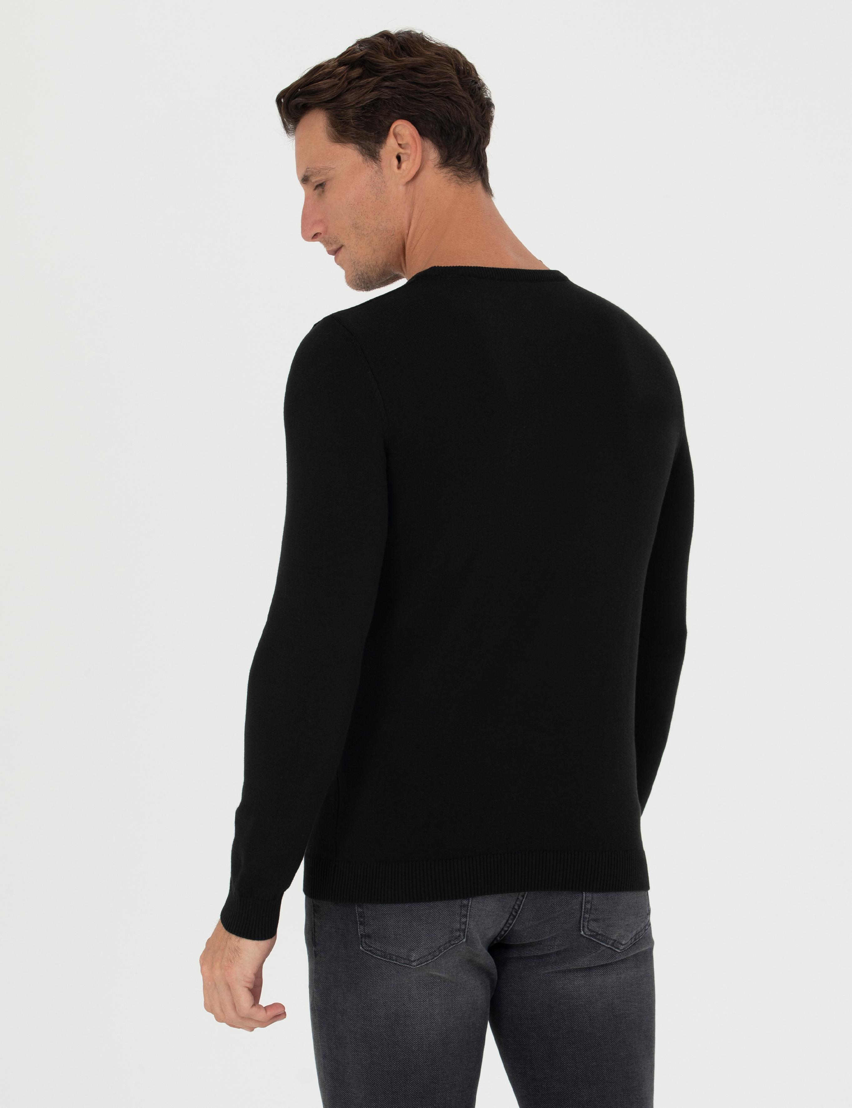 Siyah Slim Fit Bisiklet Yaka Triko Kazak - 50270175003