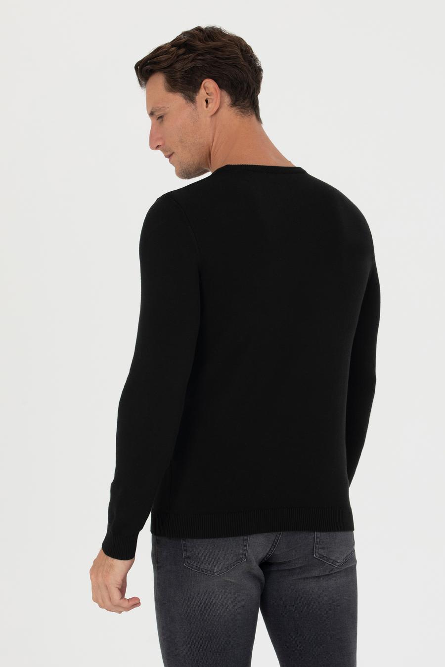 Siyah Slim Fit Bisiklet Yaka Triko Kazak - 50270175003