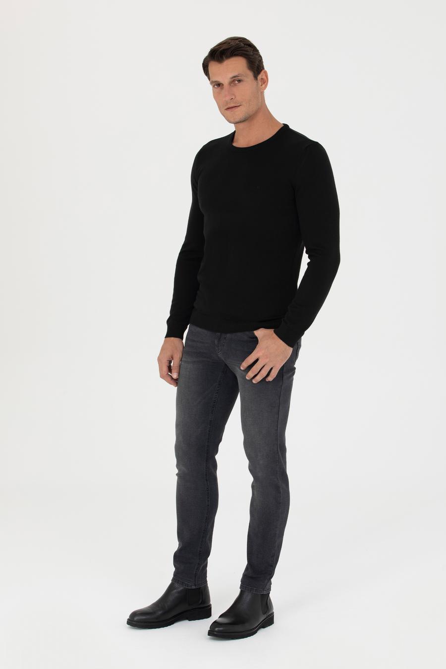 Siyah Slim Fit Bisiklet Yaka Triko Kazak - 50270175003