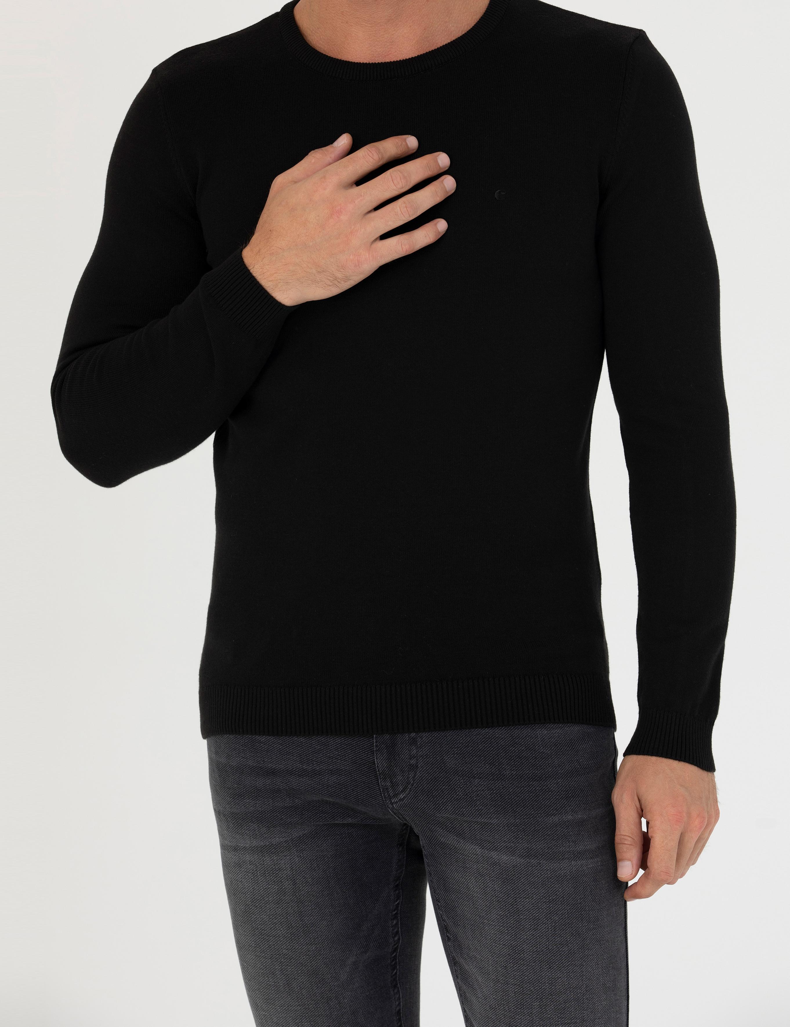 Siyah Slim Fit Bisiklet Yaka Triko Kazak - 50270175003