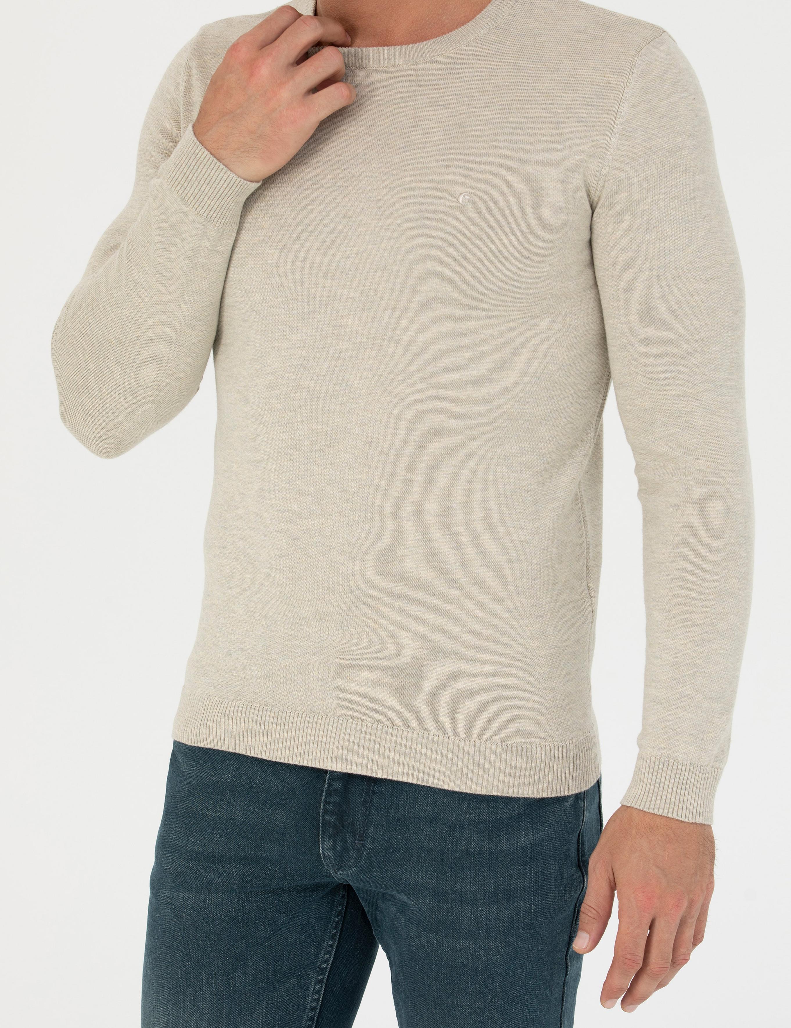 Bej Slim Fit Bisiklet Yaka Triko Kazak - 50270175018