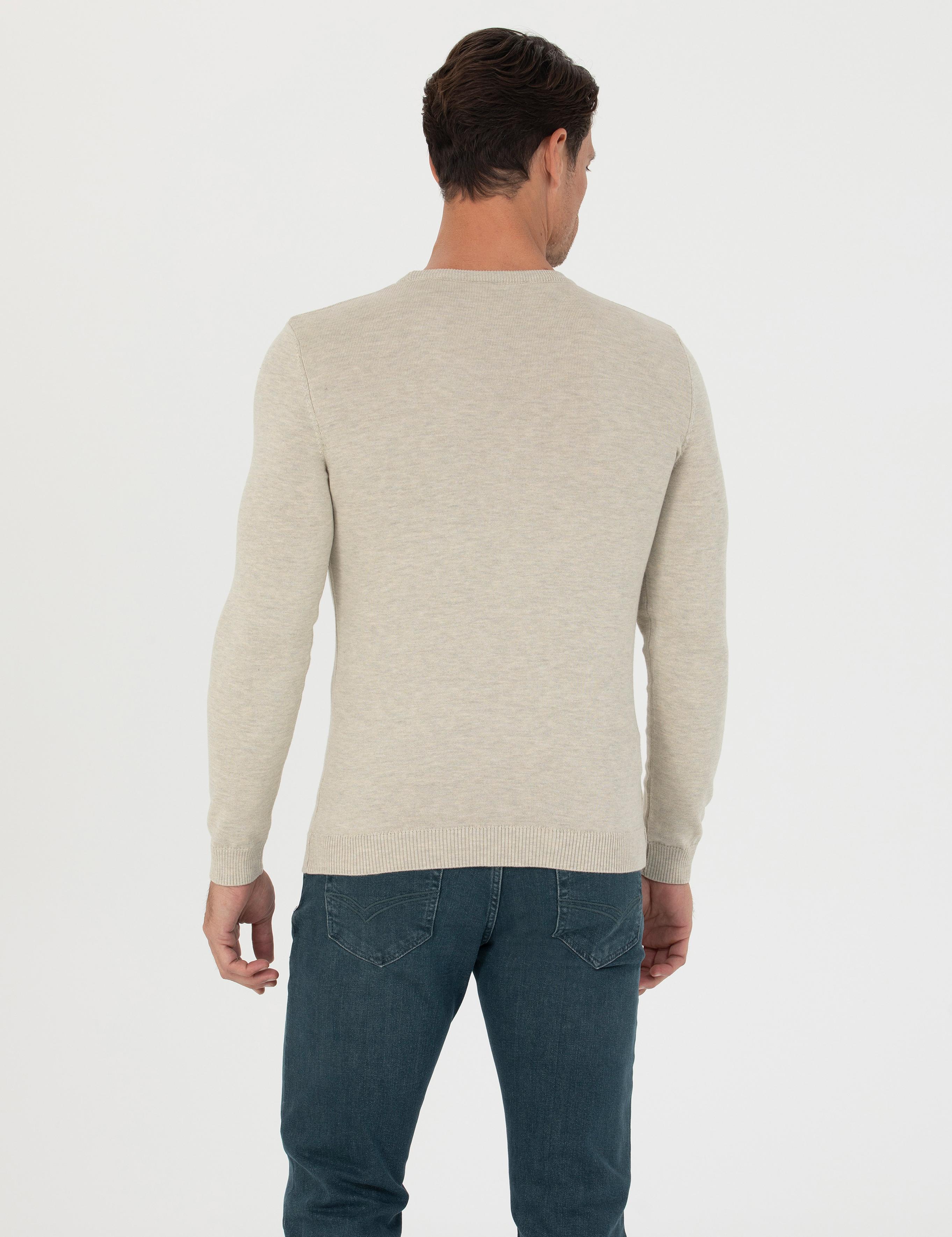 Bej Slim Fit Bisiklet Yaka Triko Kazak - 50270175018