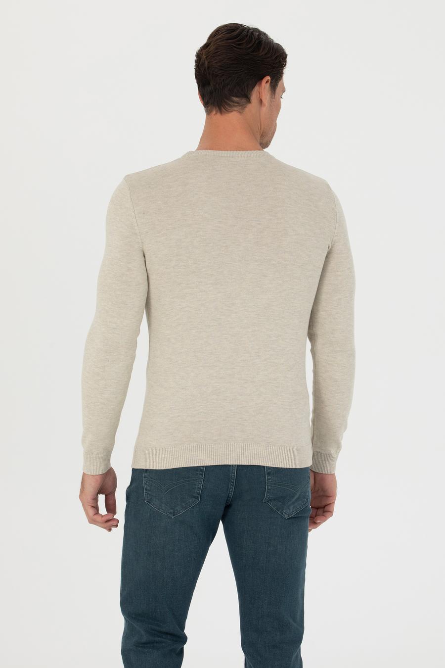 Bej Slim Fit Bisiklet Yaka Triko Kazak - 50270175018