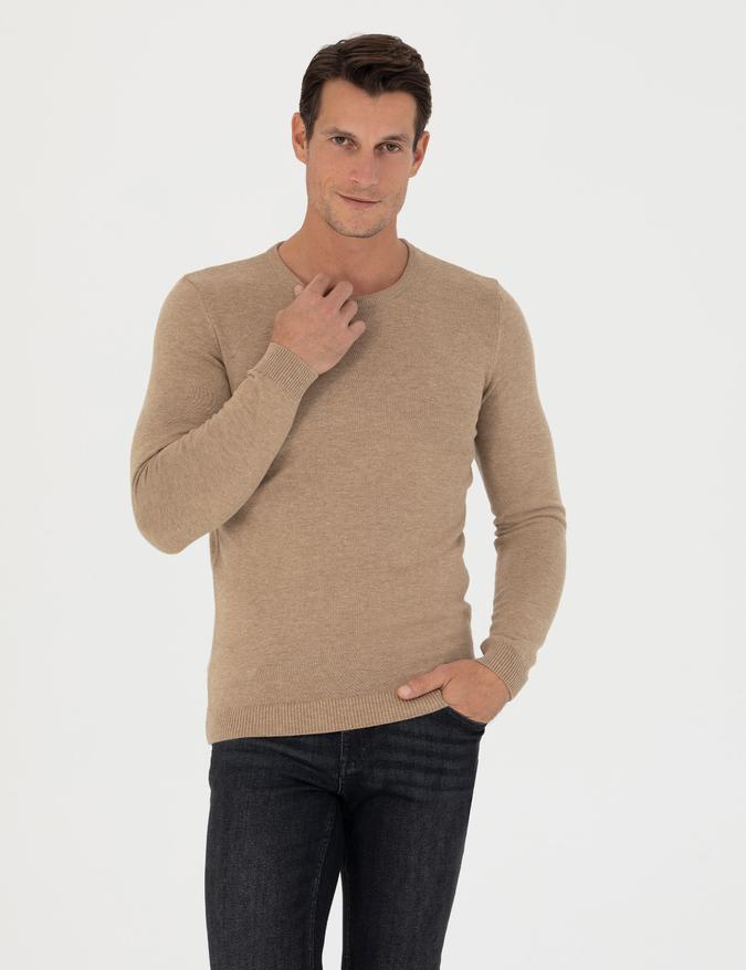 Camel Slim Fit Bisiklet Yaka Triko Kazak