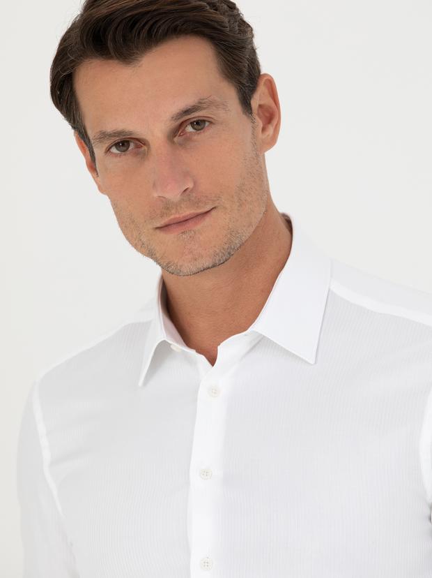 Beyaz Slim Fit Uzun Kollu Gömlek