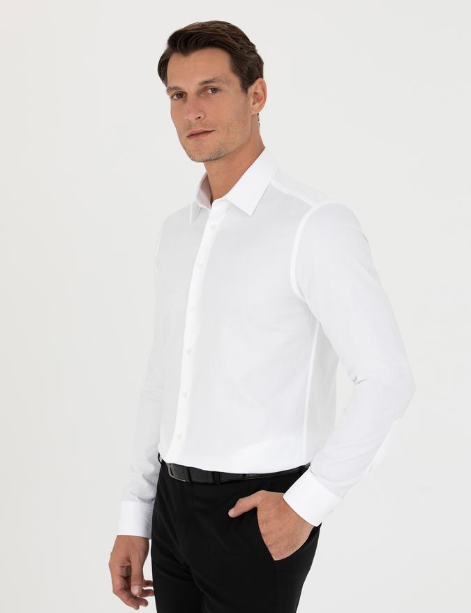 Beyaz Slim Fit Uzun Kollu Gömlek