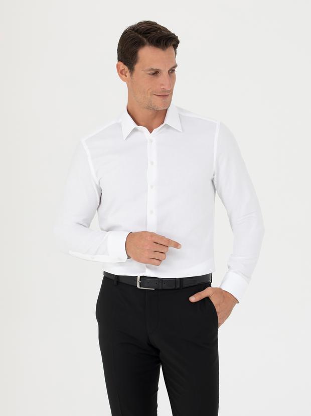 Beyaz Slim Fit Uzun Kollu Gömlek