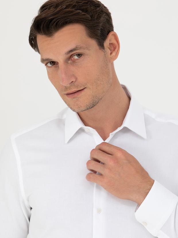 Beyaz Slim Fit Uzun Kollu Gömlek