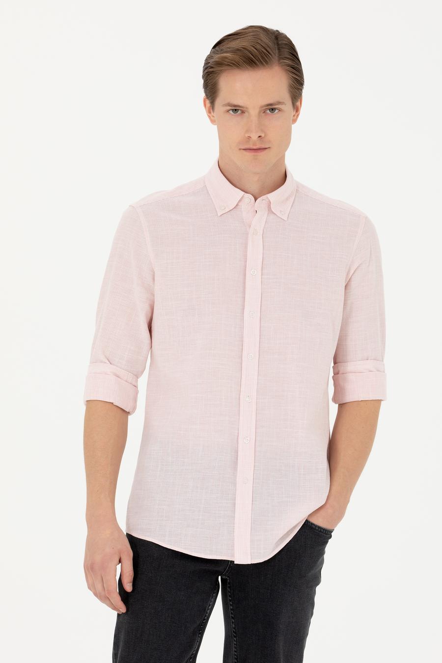 Somon Slim Fit %100 Pamuk Çizgili Gömlek - 50253923083