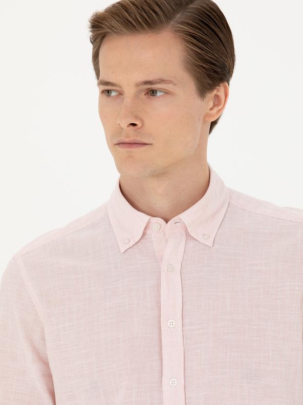 Somon Slim Fit %100 Pamuk Çizgili Gömlek